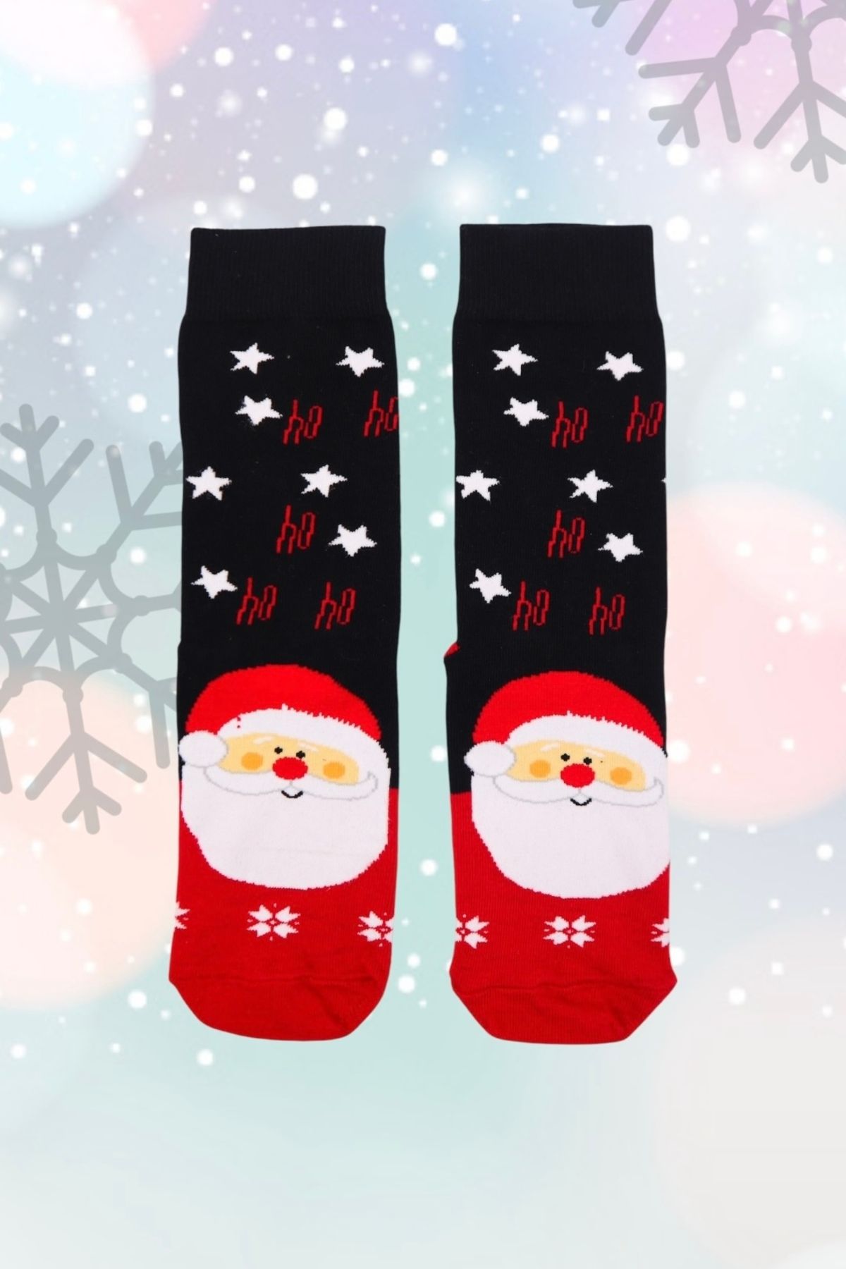 EFBUTİK-Black Star Ho Collage Santa Claus Christmas Socks 1