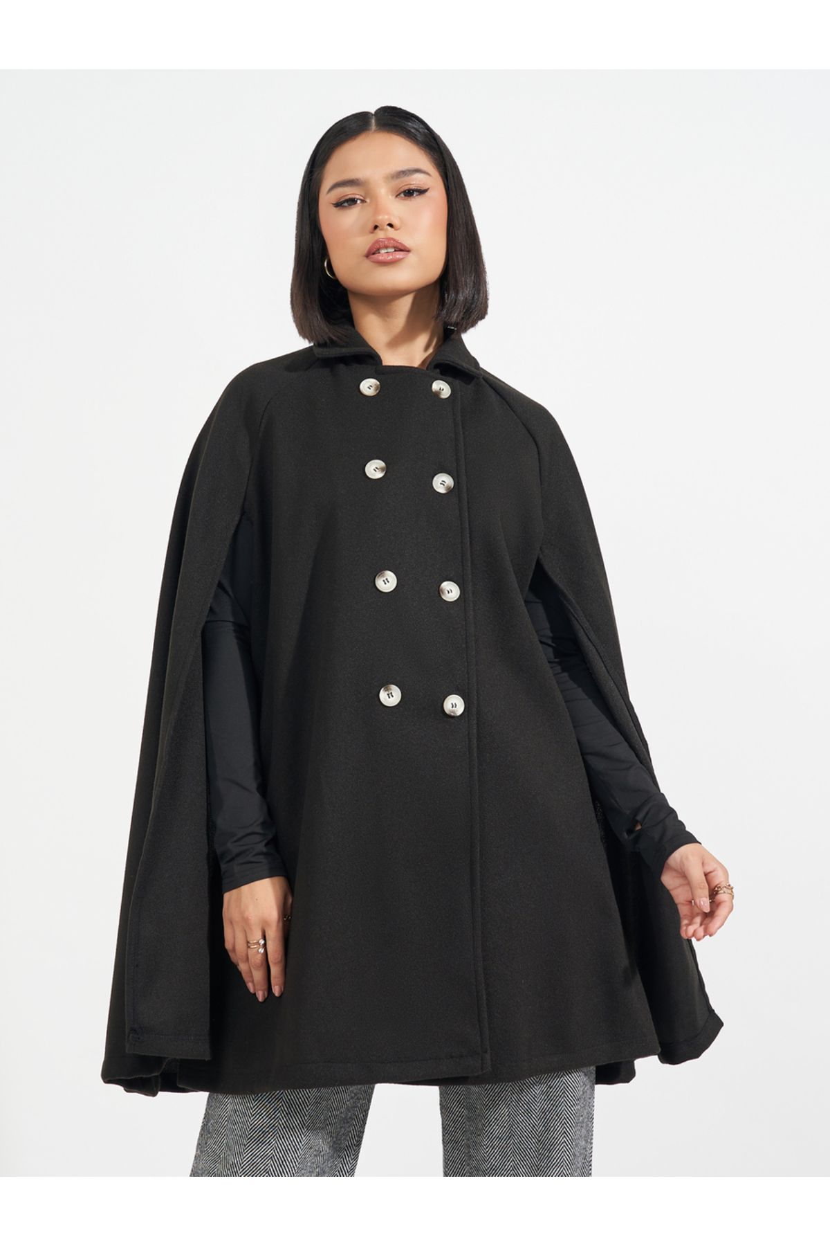 Styli-Oversized Longline Wool Like Cape Coat 1