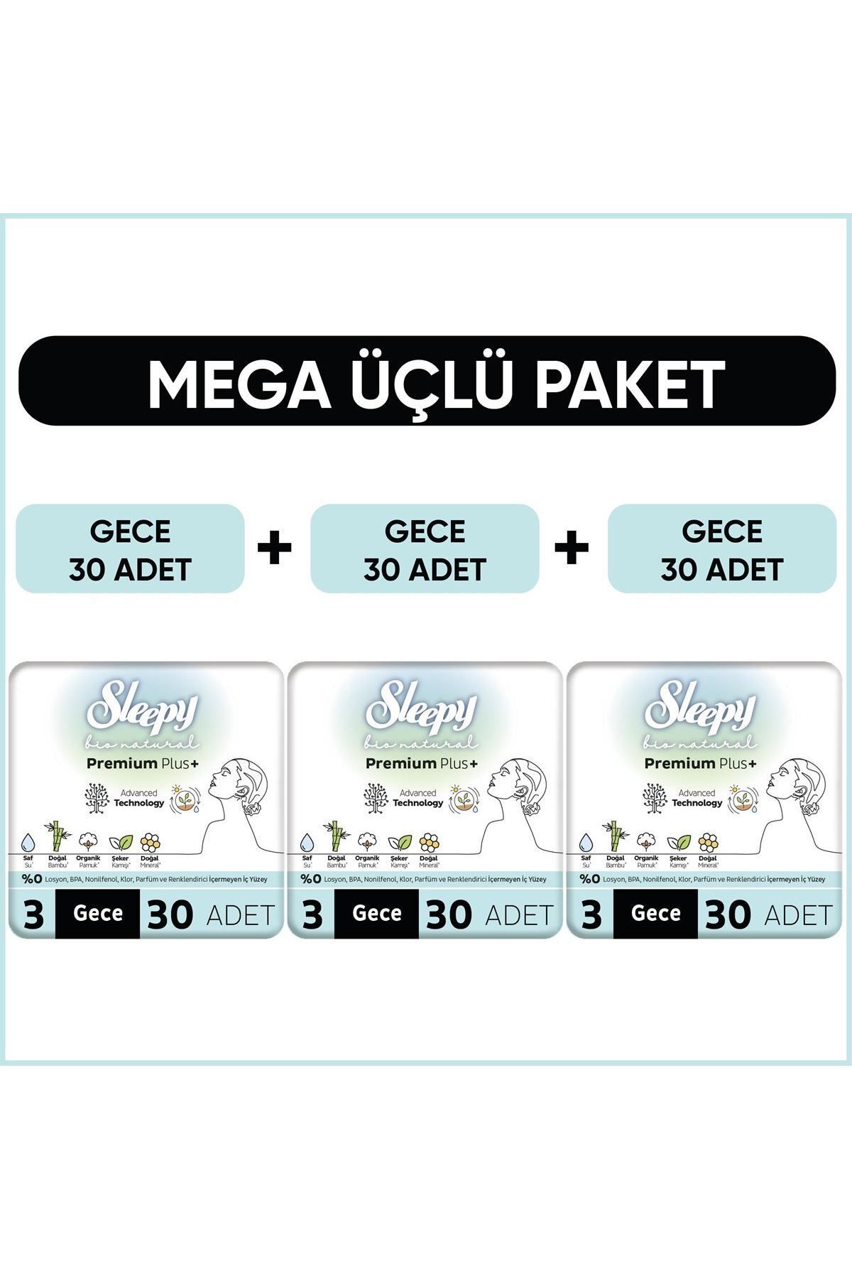 Sleepy Bio Natural Premium Plus Hijyenik Ped Mega Paket Gece 30X3 (90 Adet)