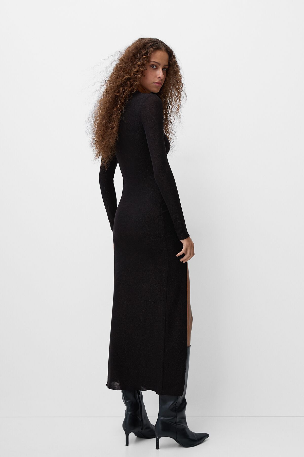 Bershka-Long Sleeve Shiny Midi Dress 4