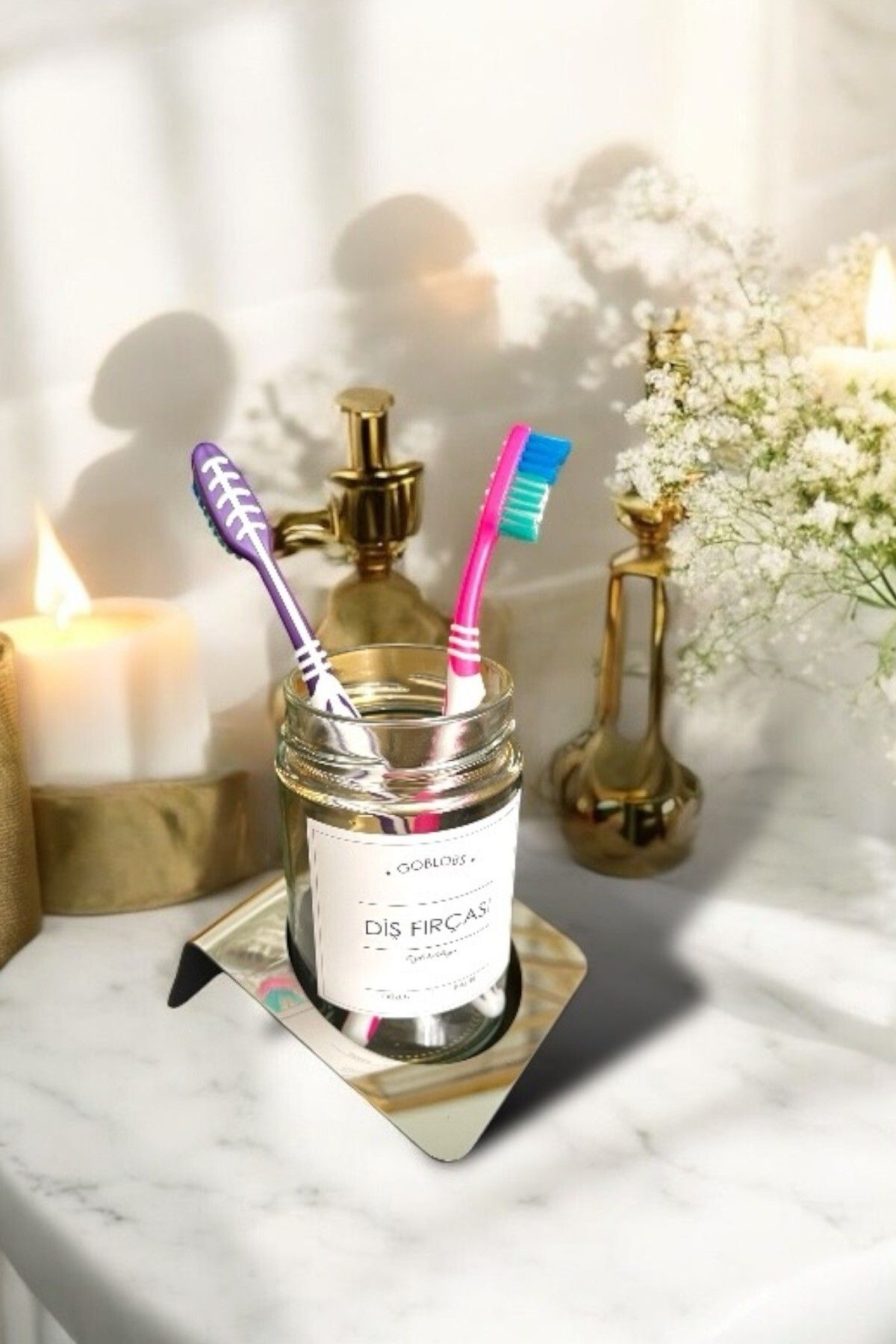 GO BLOBS-White Label Toothbrush Holder with Stainless Steel and Silver Detail 4