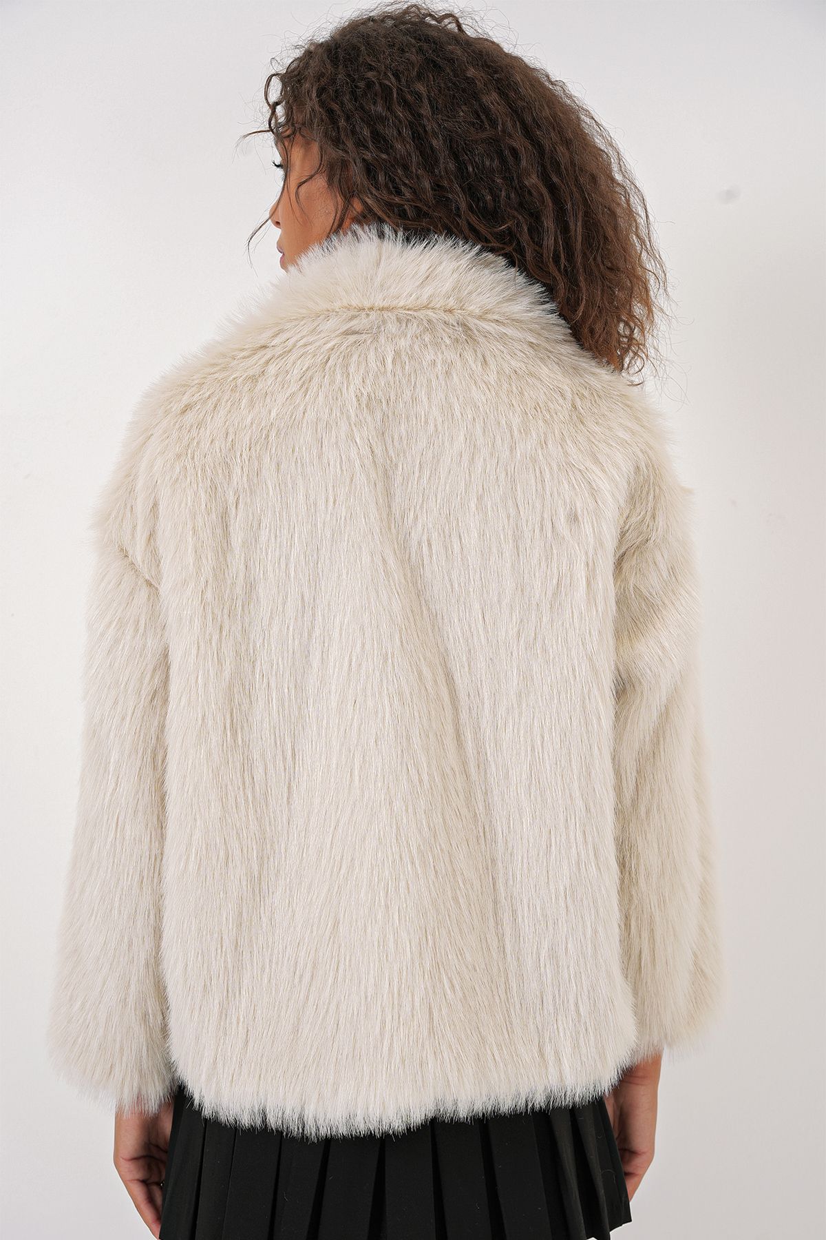 Bigdart-5204 Model Ecru Plush Fur Coat 6