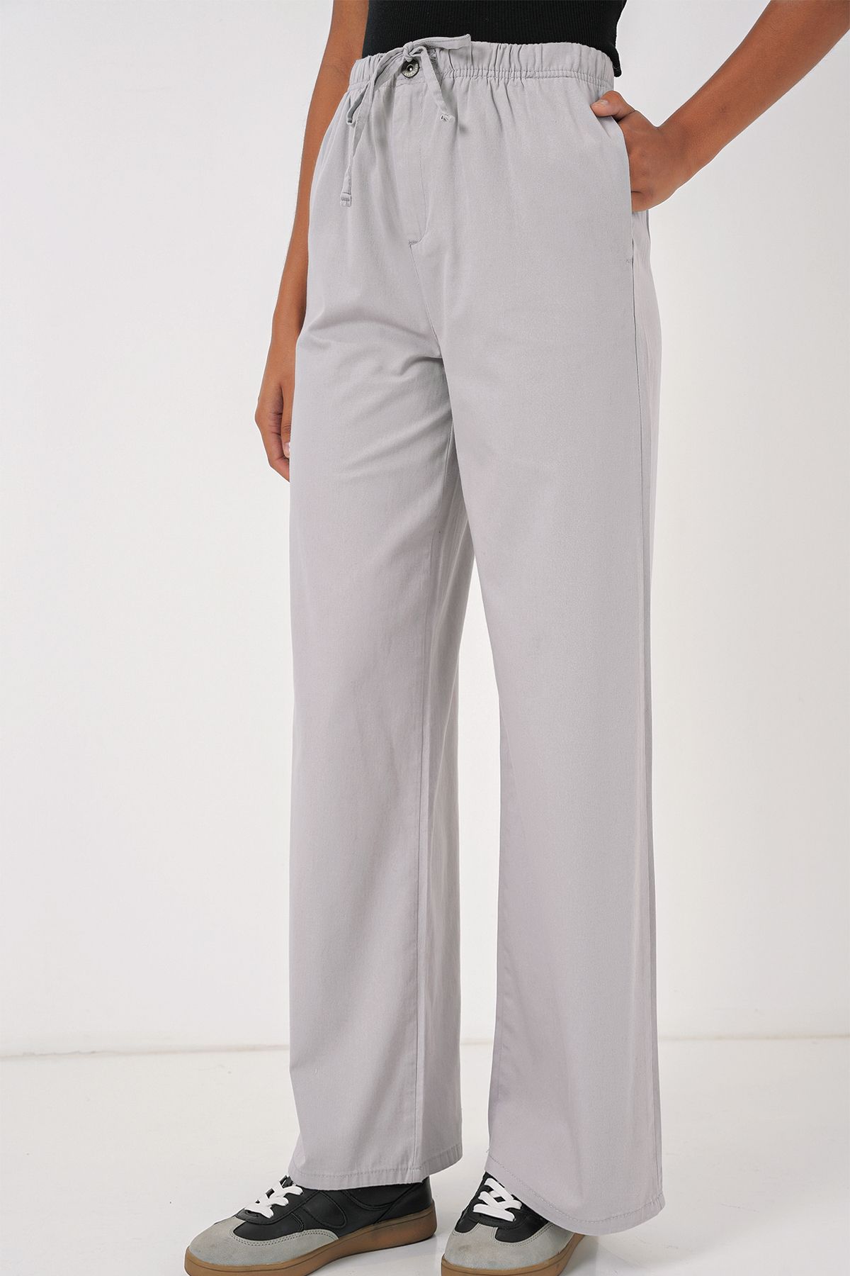 Bigdart-6690 Women's Wide Leg High Waist Trousers - Gray 2