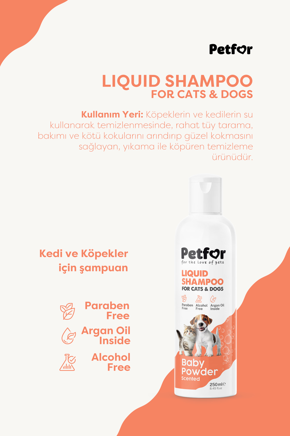 Petfor Kedi ve Köpekler için Bebek Pudralı Şampuan 250 ML fotoğrafı 2 (önizleme)