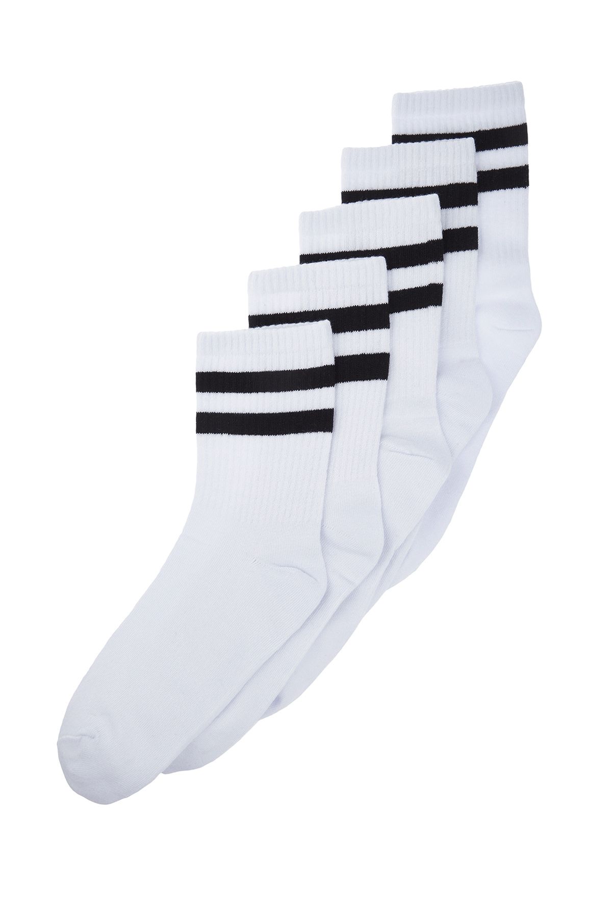 Trendyol Collection-Weiße Baumwollsocken mit Streifen – College, Tennis, mittlere Größe TMNSS24CO00017, 5er-Pack 1