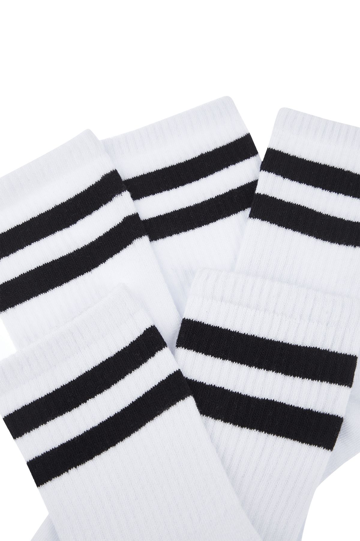 Trendyol Collection-Weiße Baumwollsocken mit Streifen – College, Tennis, mittlere Größe TMNSS24CO00017, 5er-Pack 3