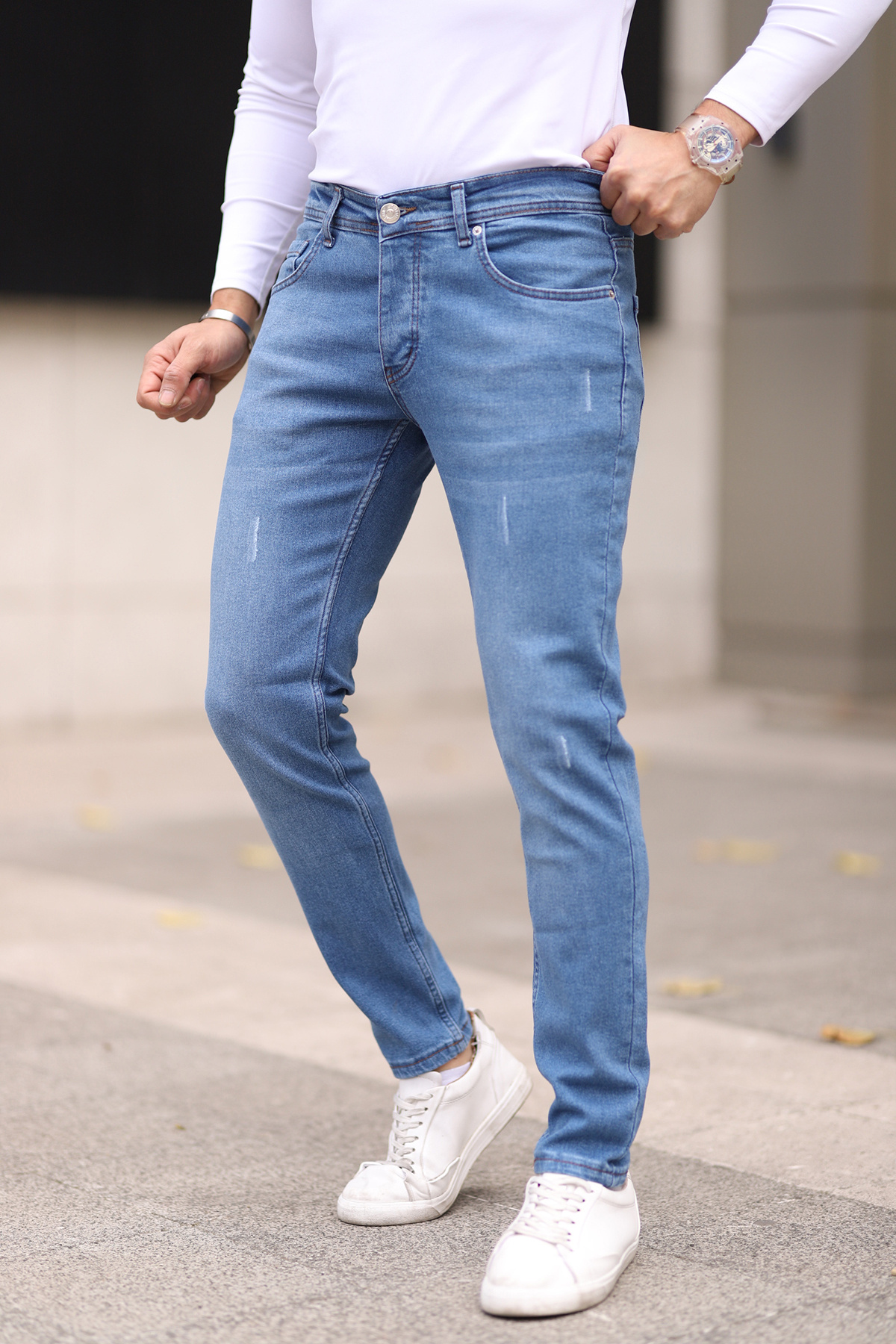 شلوار جين مردانه زاپدار اسليم فيت آبي متوسط  TRENDYOL MAN