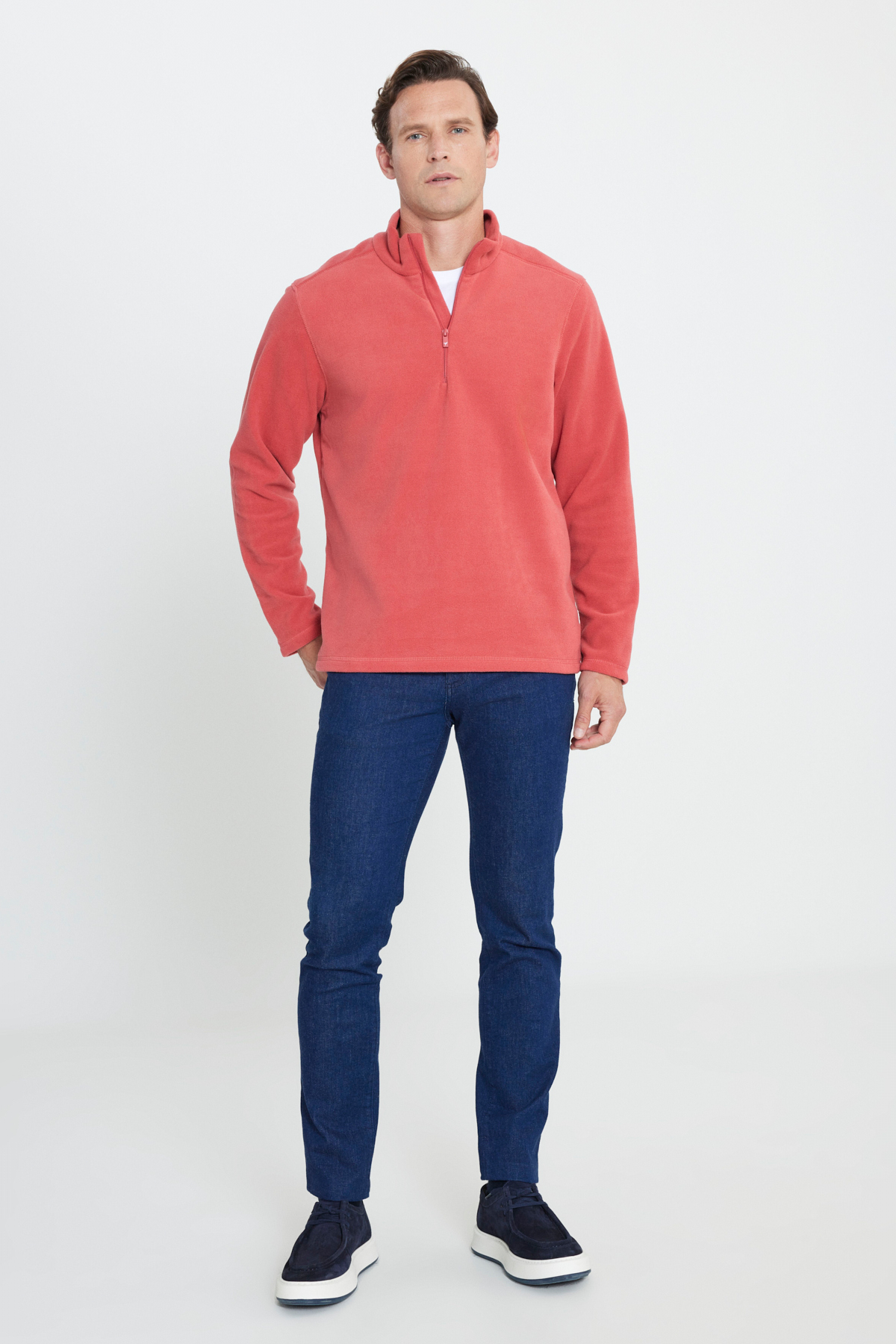 AC&Co / Altınyıldız Classics Erkek Mercan Anti-Pilling Tüylenme Yapmayan Standart Fit Dik Yaka Polar Sweatshirt görsel 2