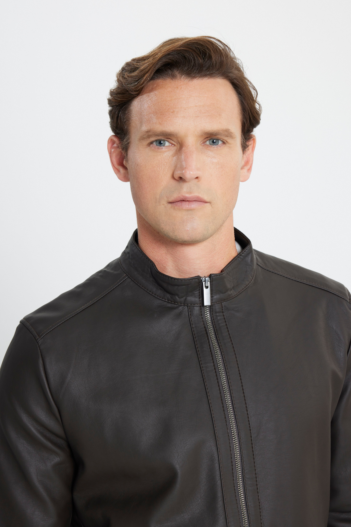 AC&Co / Altınyıldız Classics-Braune Lederjacke für Herren, Standard-Passform, normaler Schnitt, Stehkragen 4