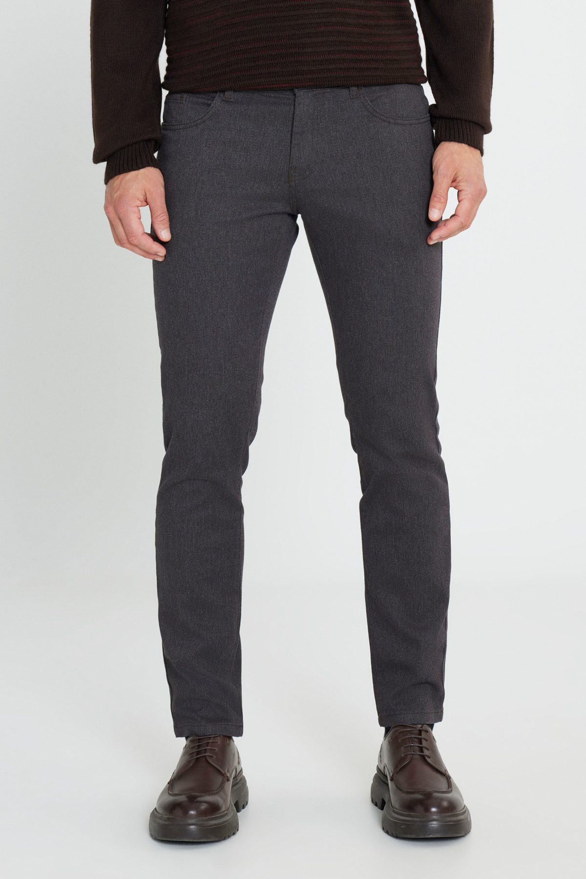 Erkek Kahverengi Slim Fit Dar Kesim Pamuklu Esnek Pantolon