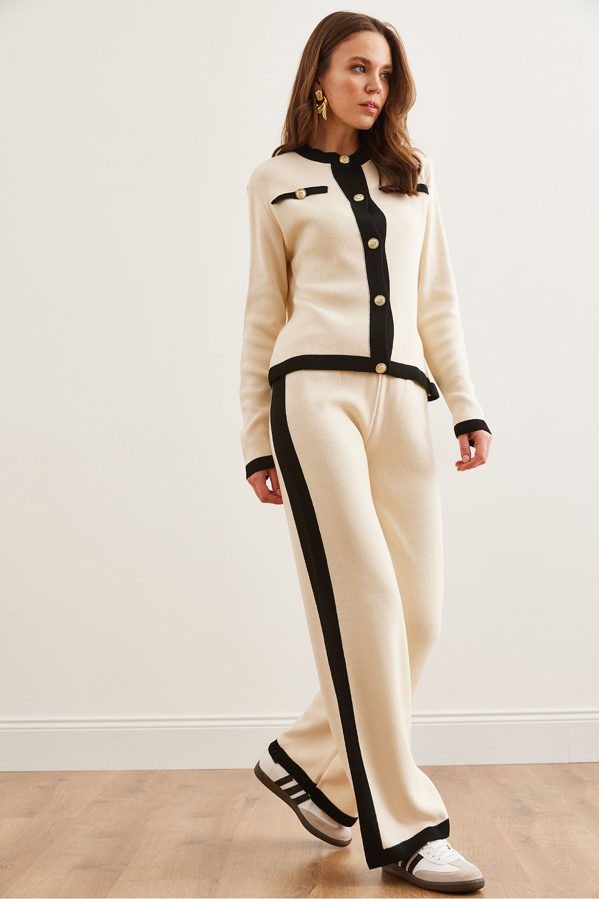 Olalook-Ecru Women's Knitwear Set - Top Jacket and Bottom Pants Tkm- 19000320 2