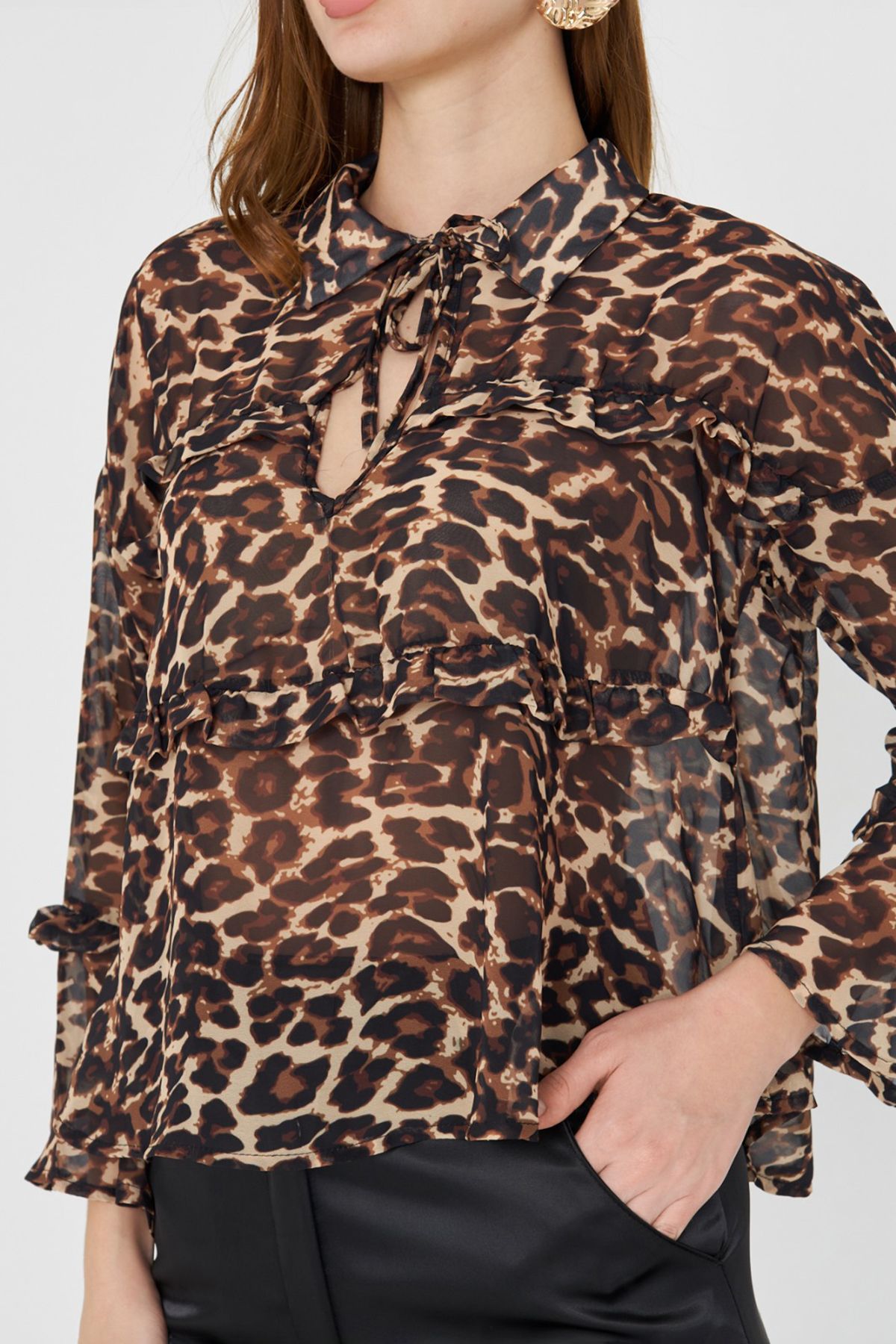 Trendyol Collection-Multicolored Leopard Patterned Chiffon Blouse Tpraw25Bz00046 4