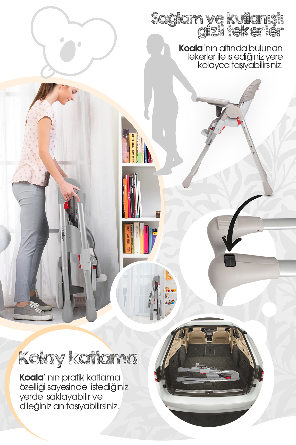 Kiwi Koala All In One Katlanır Tekerlekli Mama Sandalyesi - Yeşil fotoğrafı 7 (önizleme)