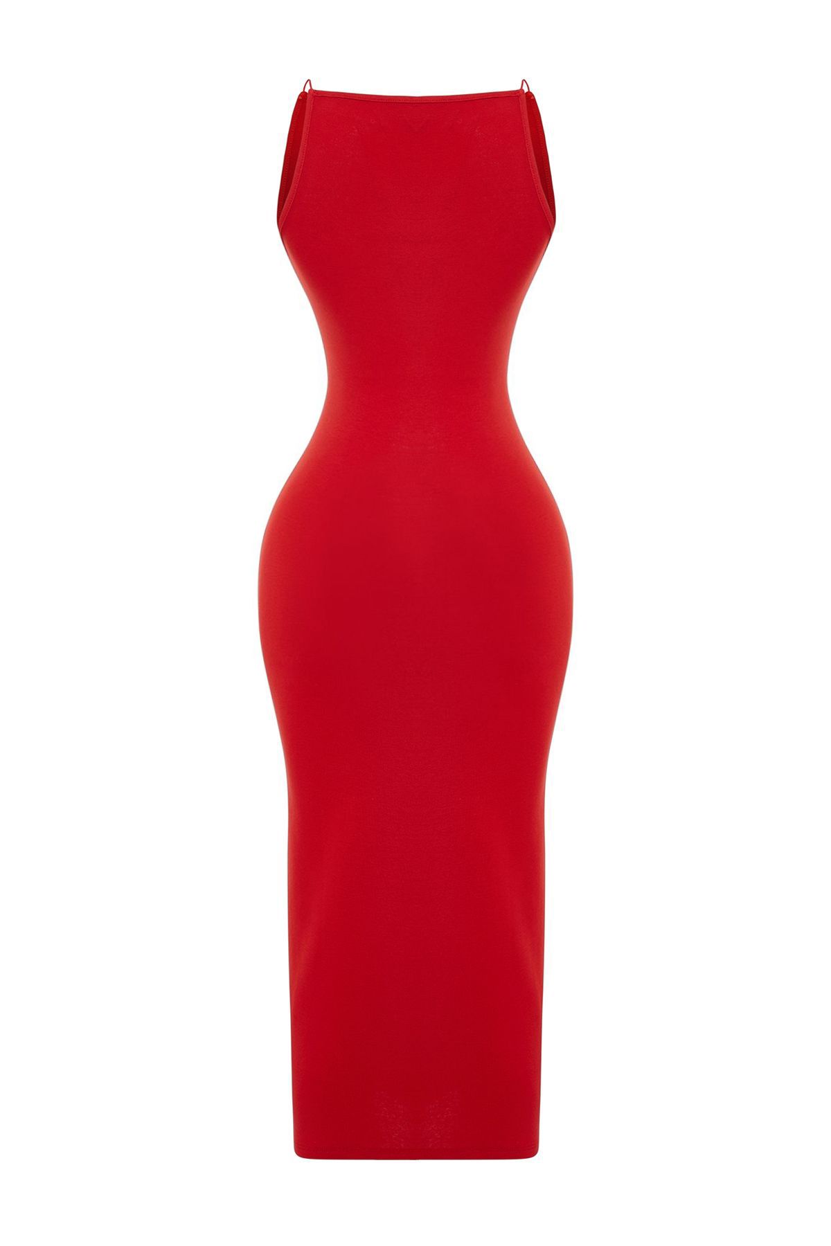 Trendyol Collection-Piros halter nyakú bordázott rugalmas kötött midi ceruzaruha TWOSS24EL00020 8