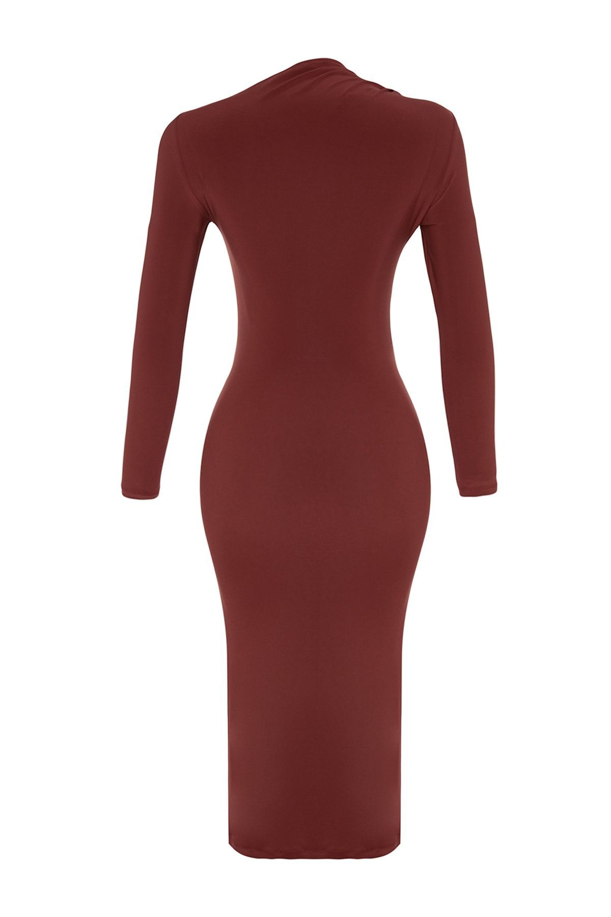 Trendyol Collection-Сукня міді зі стрейч-стрейчу TWOAW24EL00142 з детальним вирізом у вигляді черепиці приталеного силуету 6