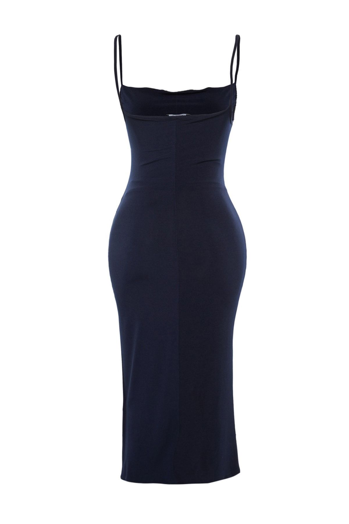 Trendyol Collection-Rochie creion midi tricotată flexibilă, cu guler Degaje, albastru marin TWOSS19AD0020 8