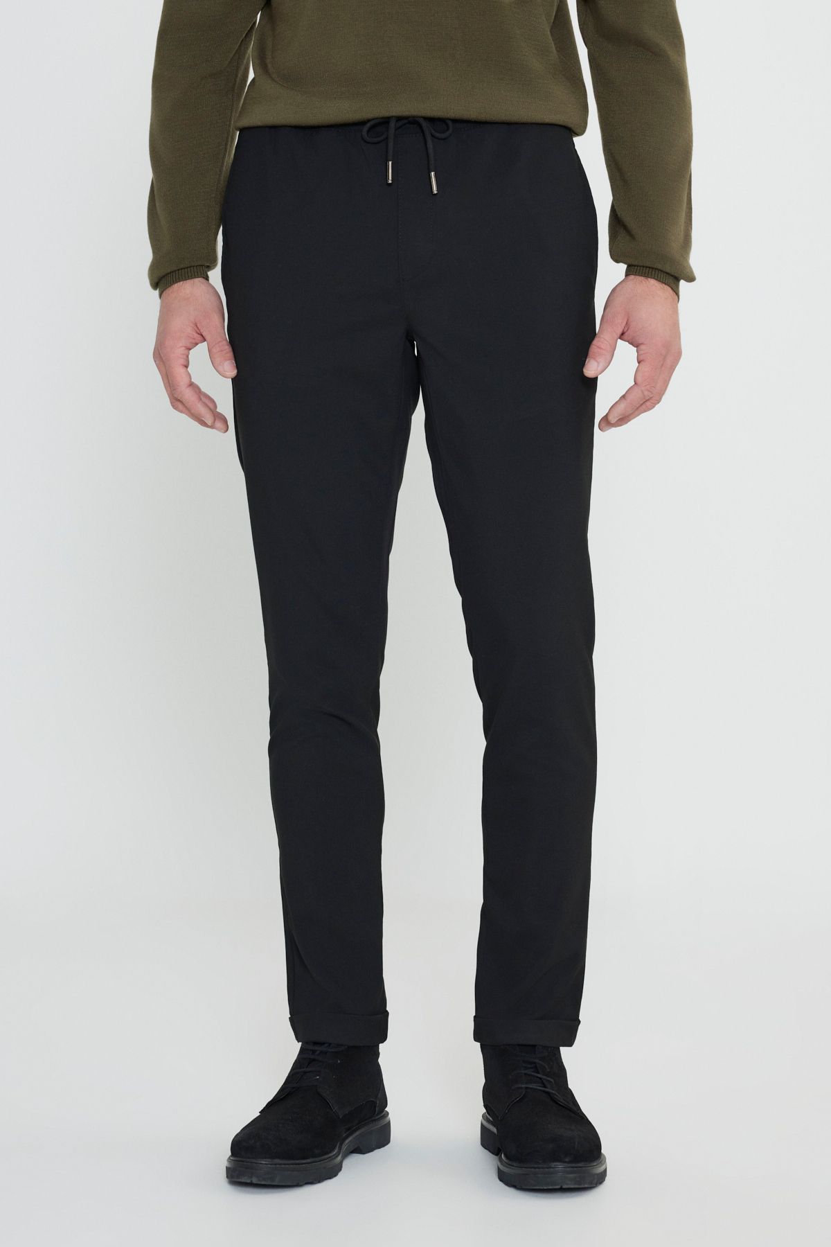 George Henry Spodnie Dresowe Męskie Lycra Flexible Slim Fit Slim Fit W Kolorze Czarnym Z Wiązaniem W Pasie I Kieszeniami Bocznymi Mężczyzna - 54
