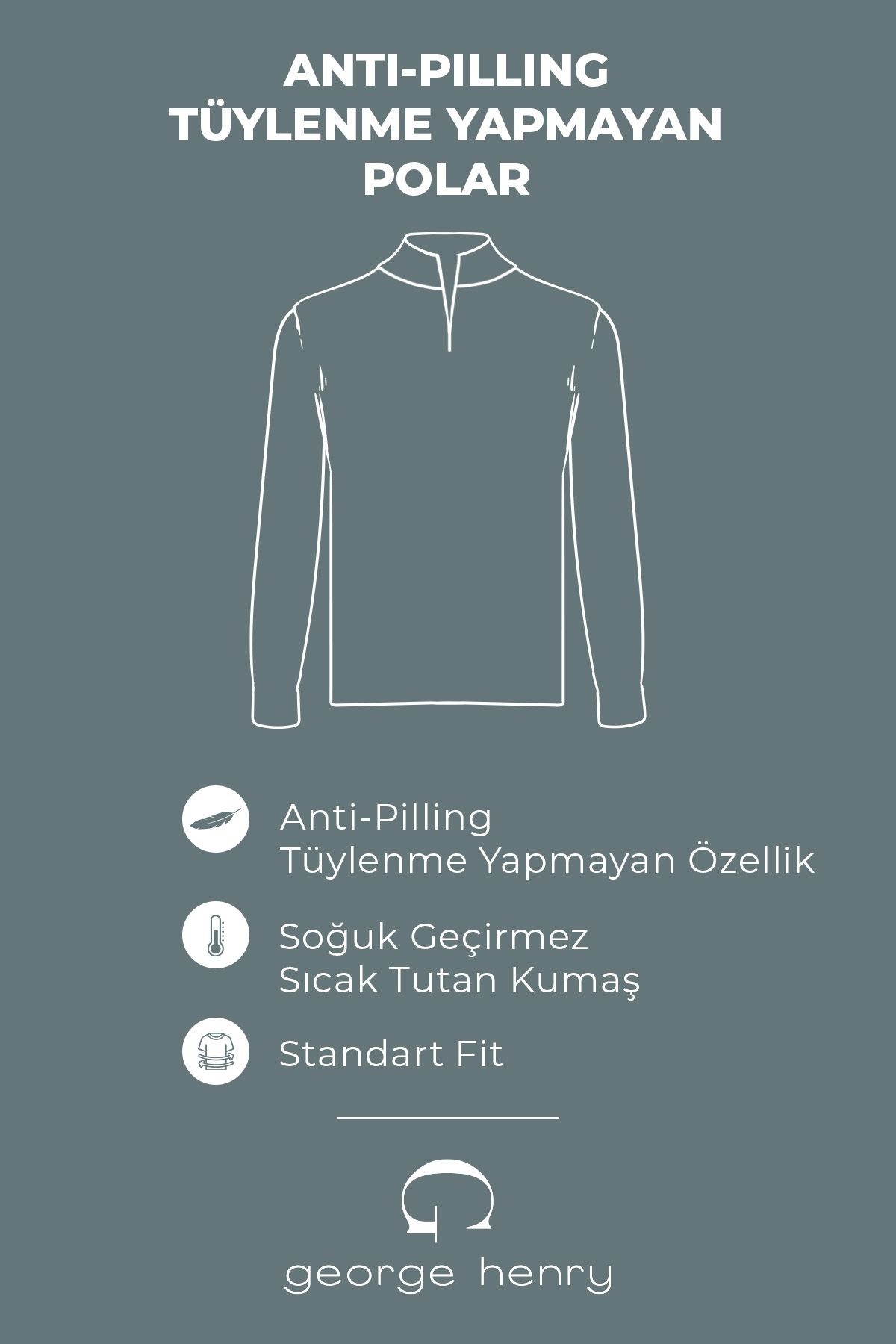 George Henry-Męska bluza Khaki Standard Fit - antypillingowa, odporna na zimno, z kołnierzem typu bato 2