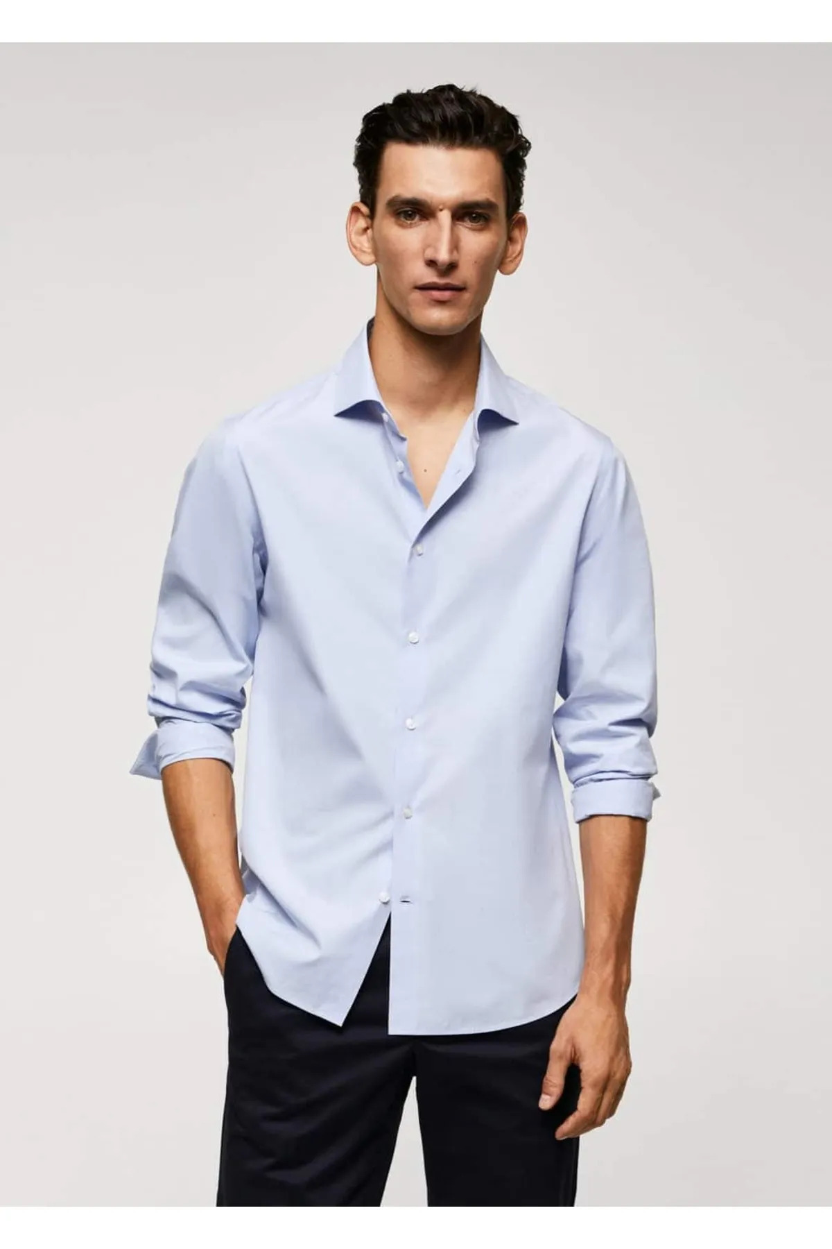 پیراهن مردانه آبی منگوMANGO Man | 57065955 اورجینال - تصویر 2