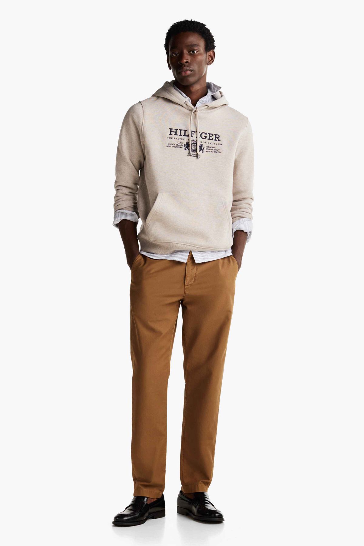 Tommy Hilfiger-Férfi kapucnis galléros barna pulóver - MW0MW35527HE6 2