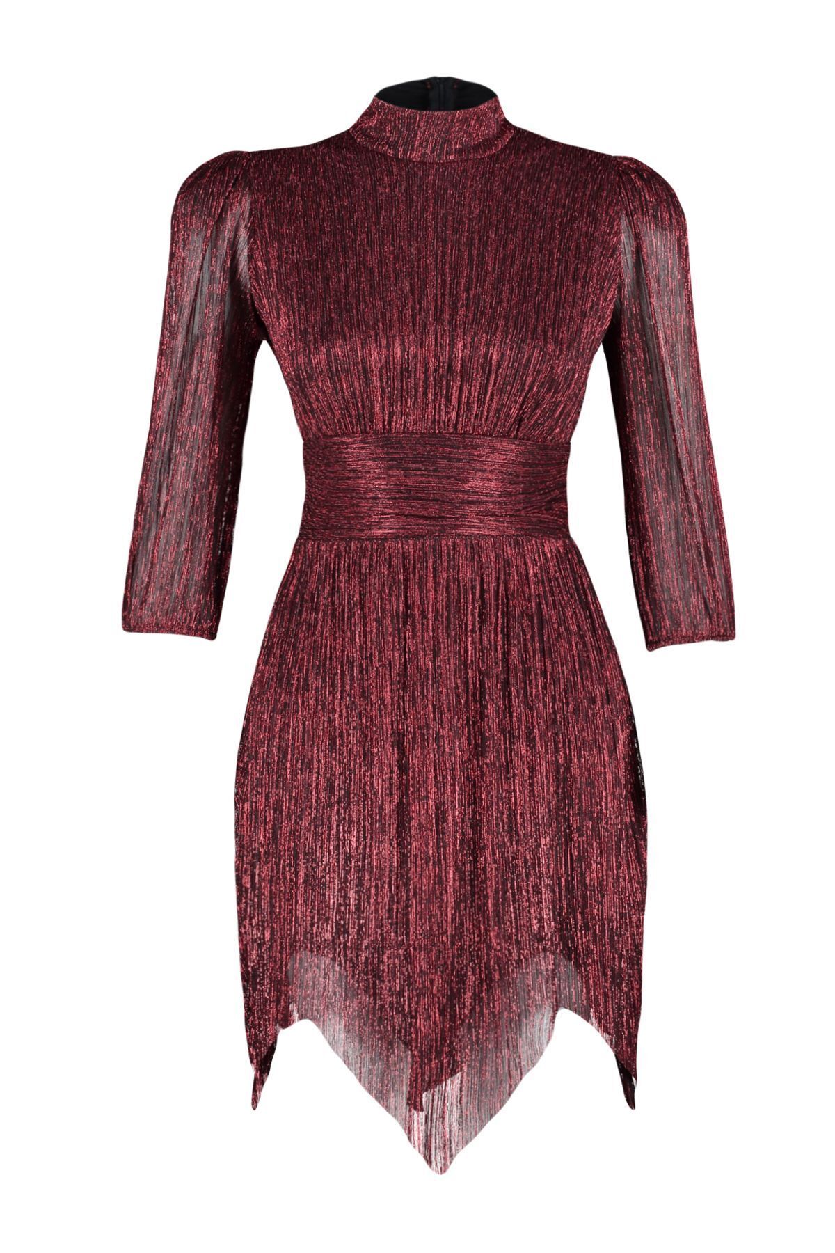Trendyol Collection-Burgundowa sukienka z tyłu z ozdobnym brokatem, dzianinowa, krótka, wieczorowa, na zakończenie szkoły TPRAW23EL00304 6