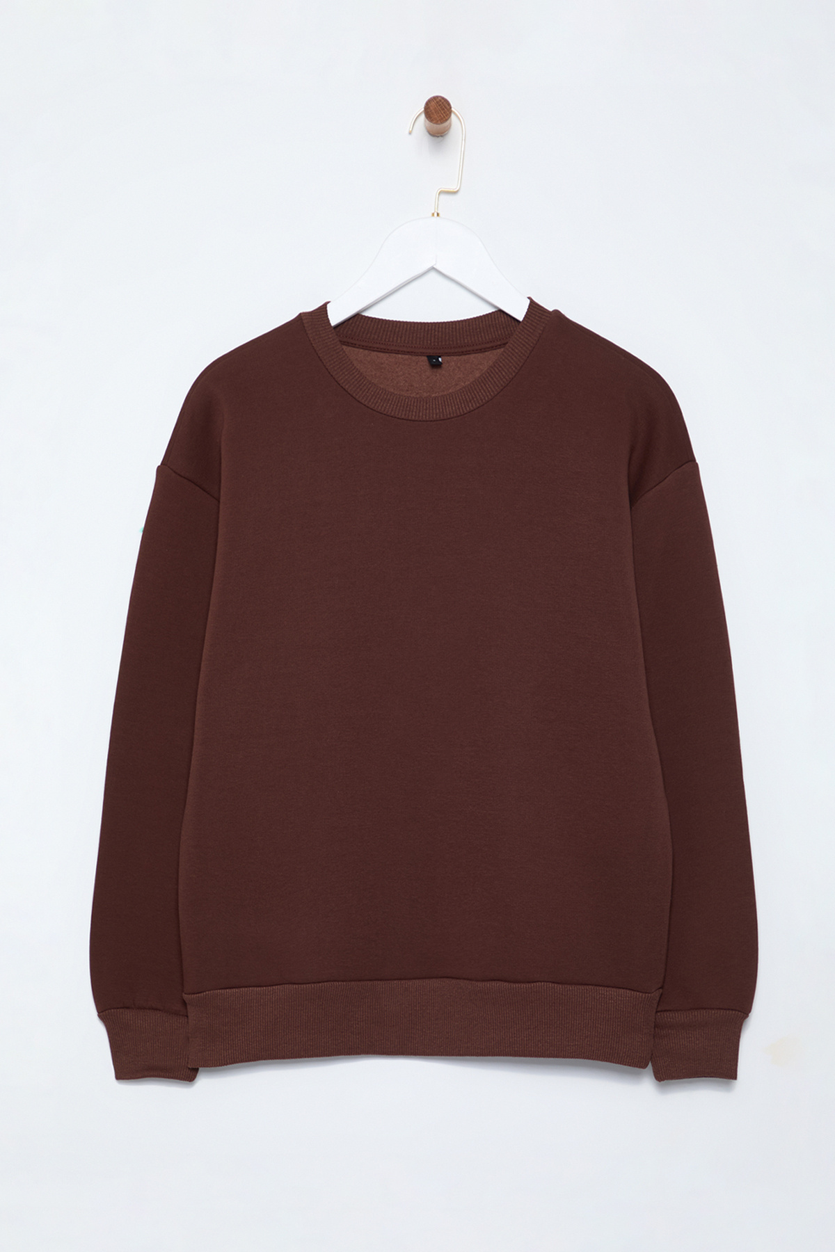 Trendyol Collection-Дебела кройка - Кафяв суичър с поларено деколте Twoaw24Sw00101 6