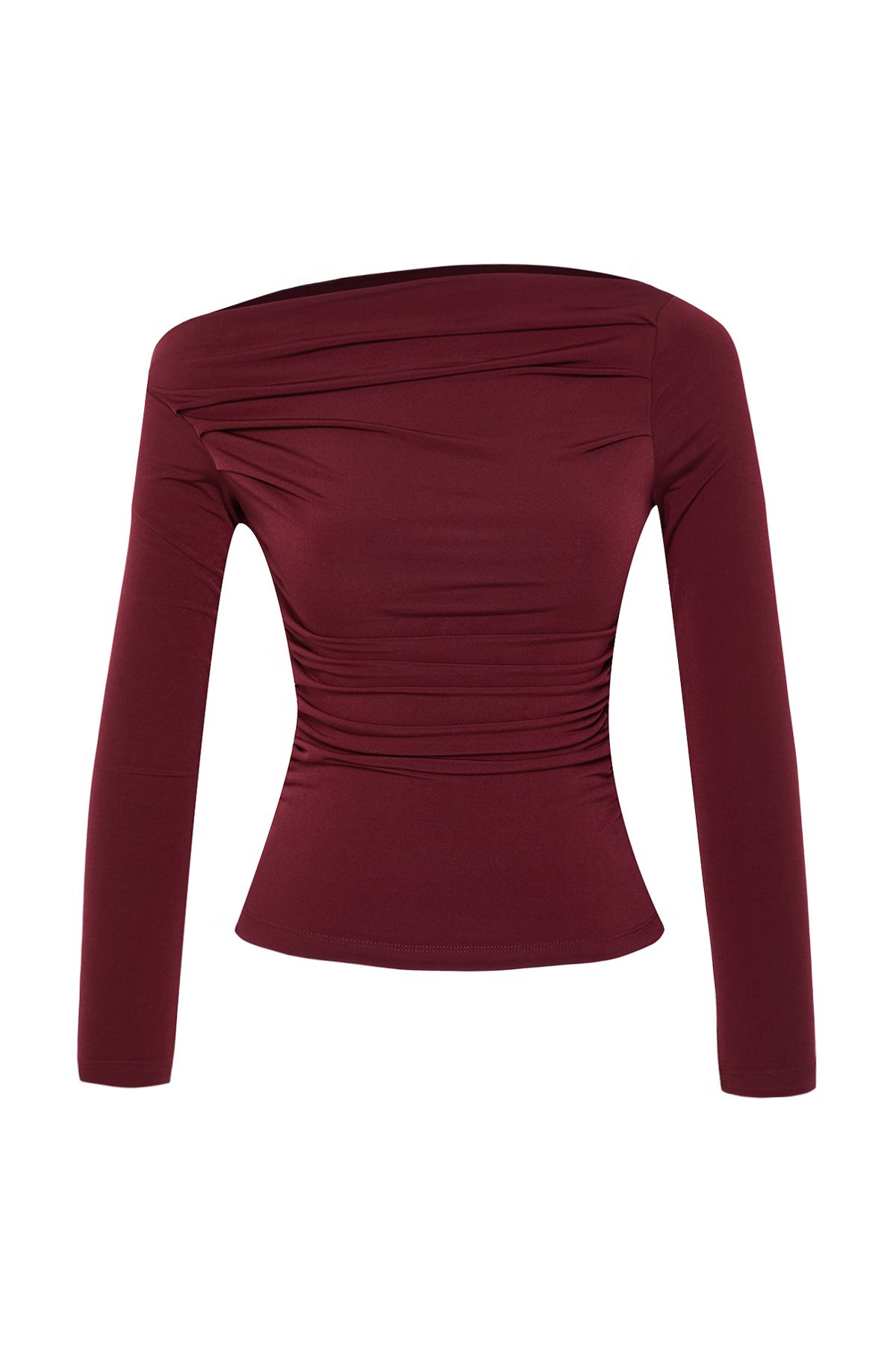 Trendyol Collection-Bluză tricotată elastică cu mânecă lungă, roșu Claret, cu șnur/drapat, ajustată/îmbrățișată TWOAW25BZ00248 7