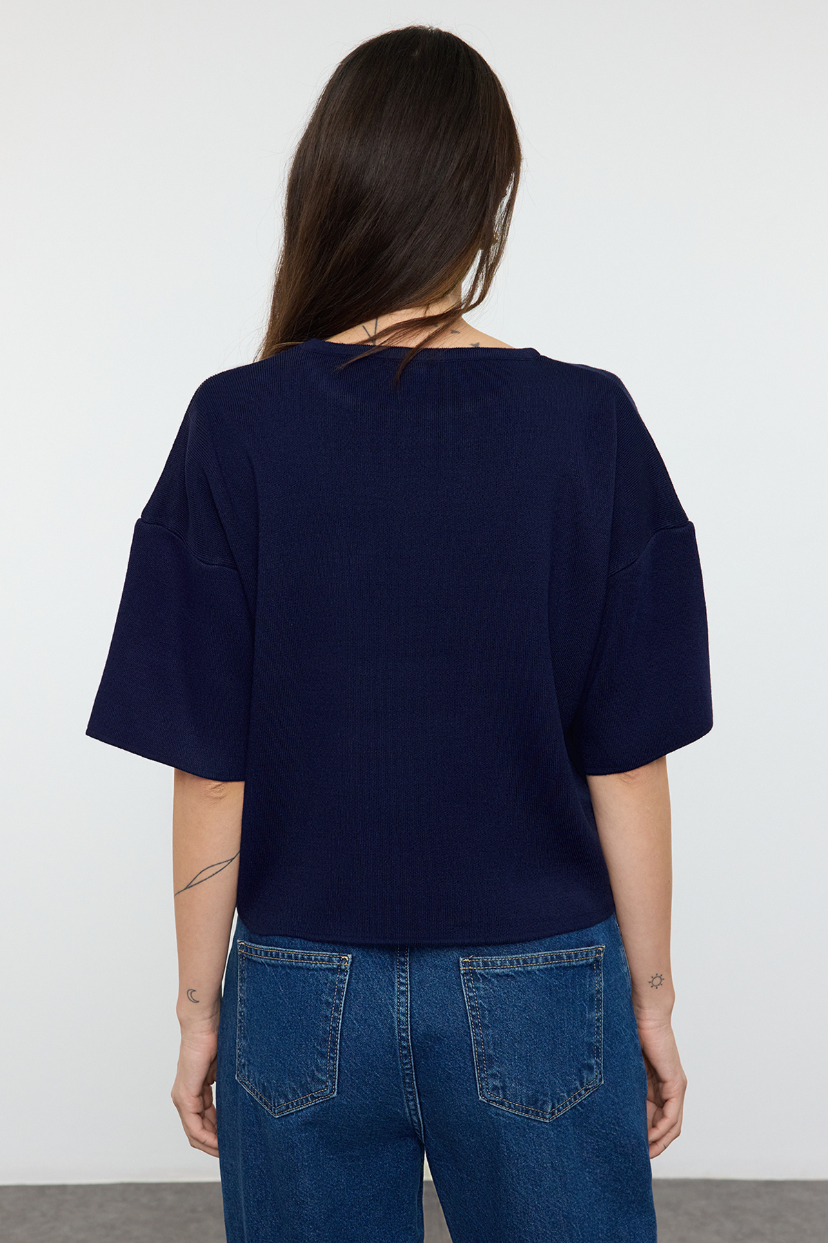 Trendyolmilla  Lacivert Cep Detaylı Triko Kazak TWOAW25KZ00064 - Görsel 5