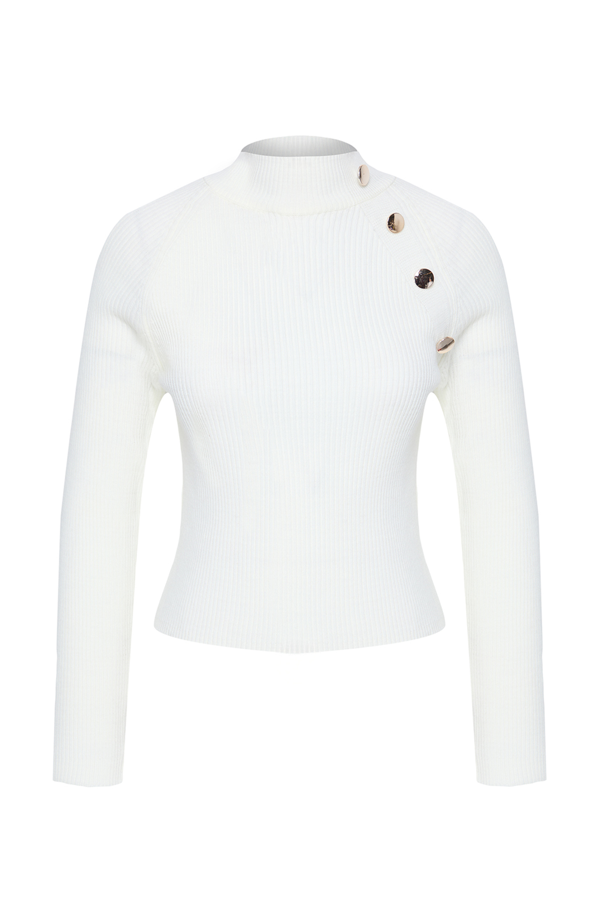 Trendyolmilla  Ekru Düğme Dik Yaka Detaylı İnce Fitted/Vücudu Saran Triko Kazak TWOAW25KZ00069 - Görsel 6