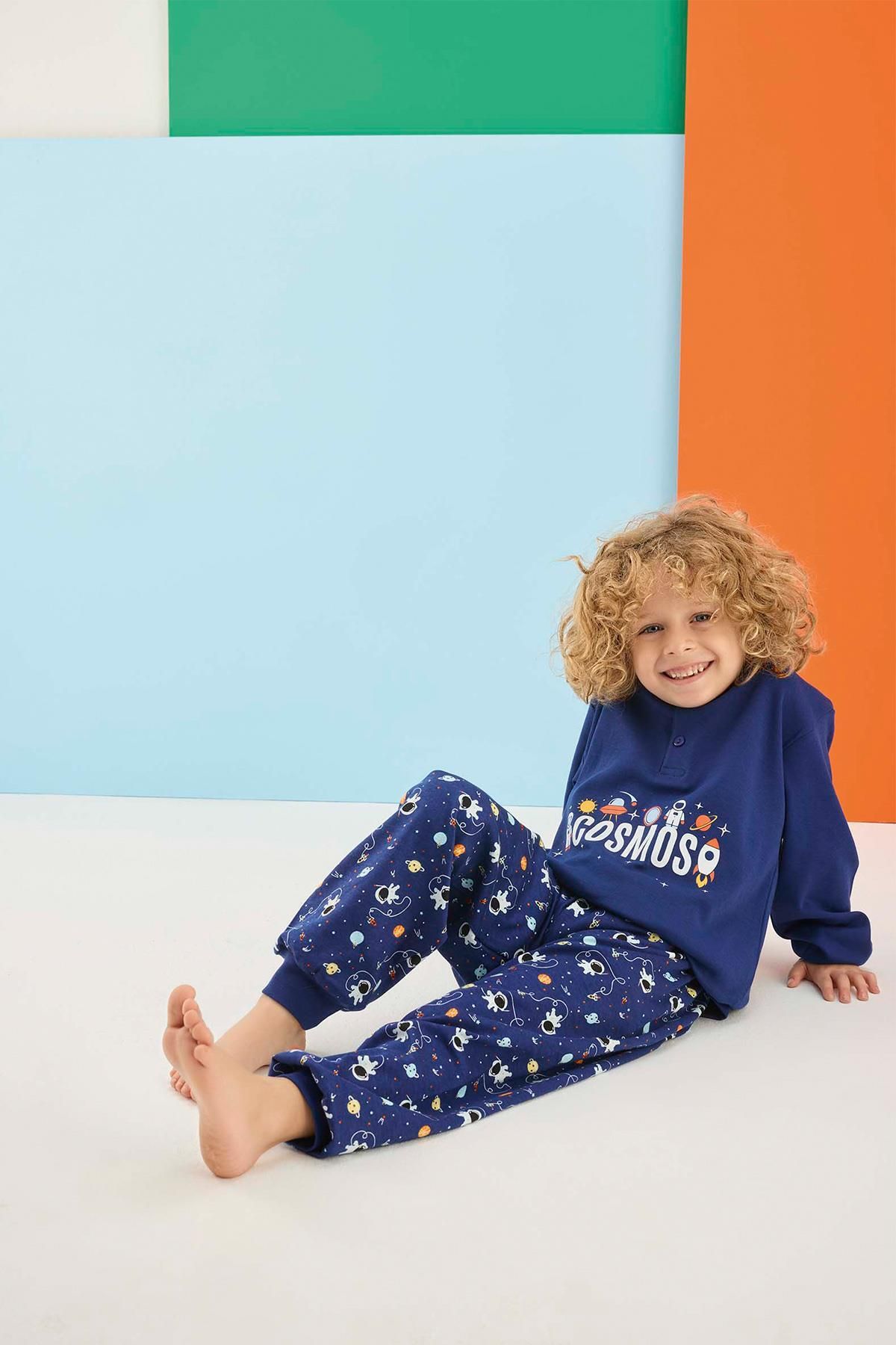 Aydoğan-Boy's Arda Interlock Sapphire Pajama Set 1689 2