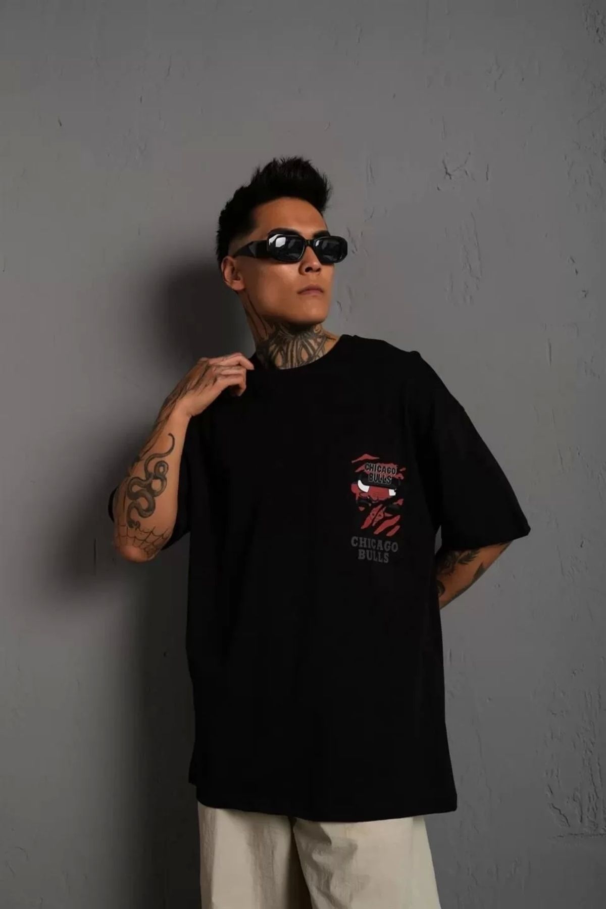 CVS Erkek Sırt Baskılı A Kalite Oversize T-shirt - Siyah