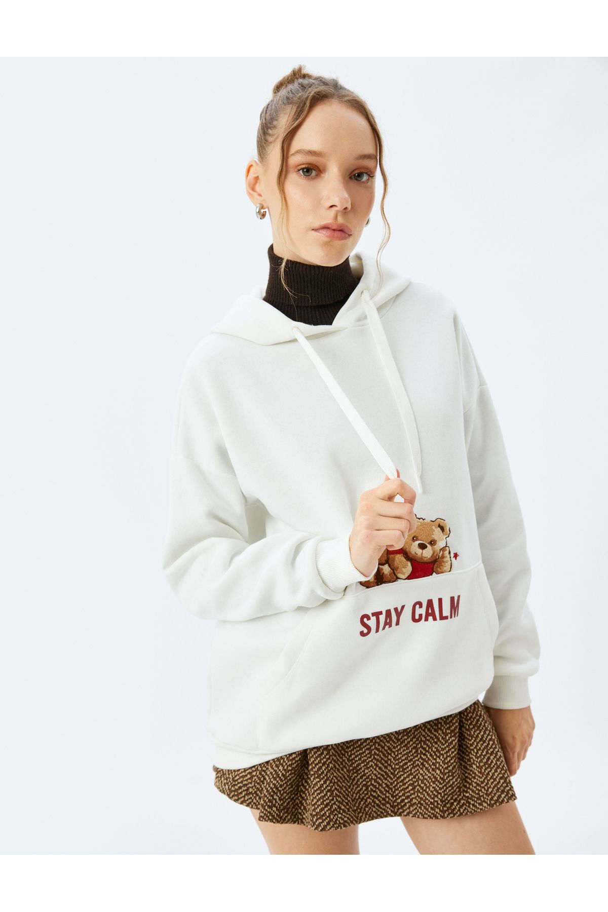 Koton KT - Slogan Baskılı Kapüşonlu Kanguru Cepli Oversize Sweatshirt