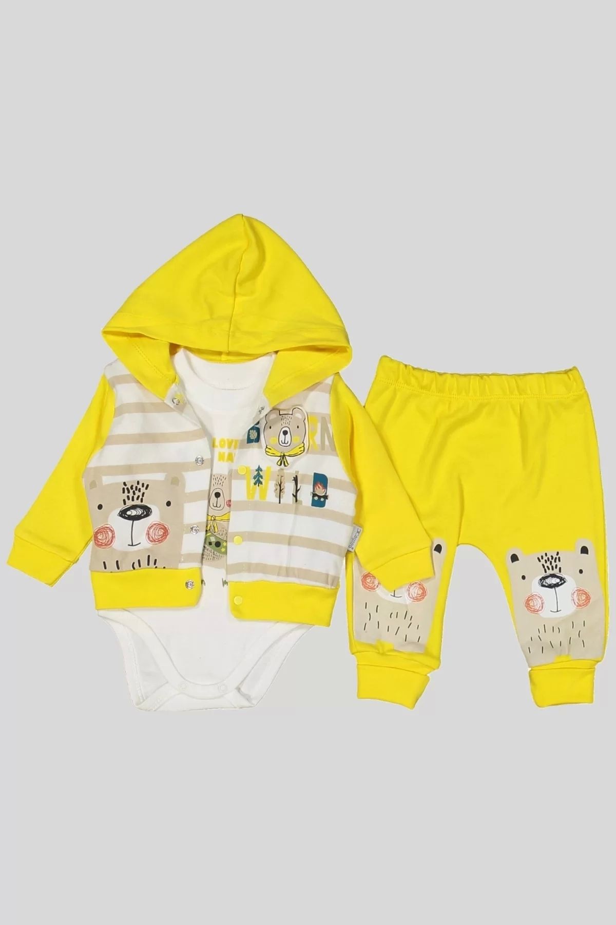 Eng-Camping Patterned Hooded 100% Cotton Baby Boy Set 1