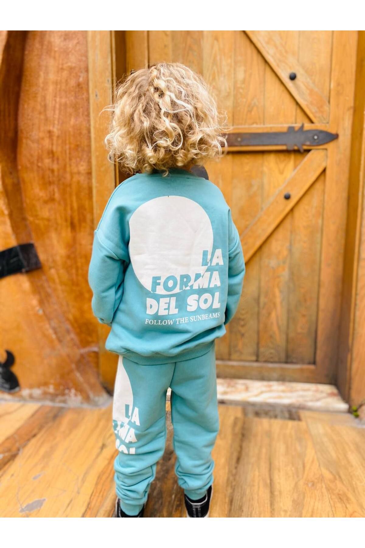 MİO-Turquoise 3 Thread Unisex Slogan Suit Set 3