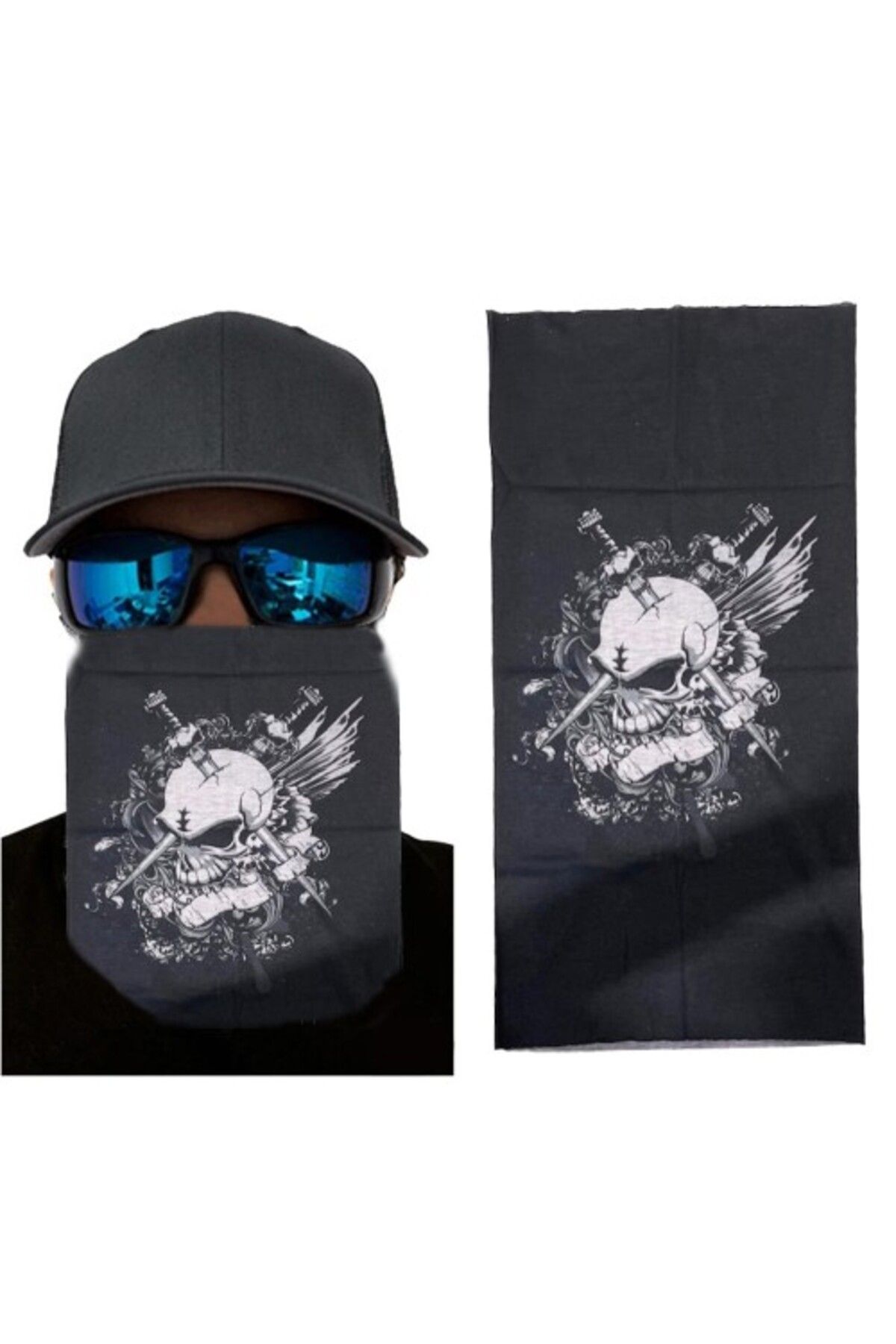 TTT Siyah Beyaz Kafatası Baskılı Buff Bandana 25x48 cm