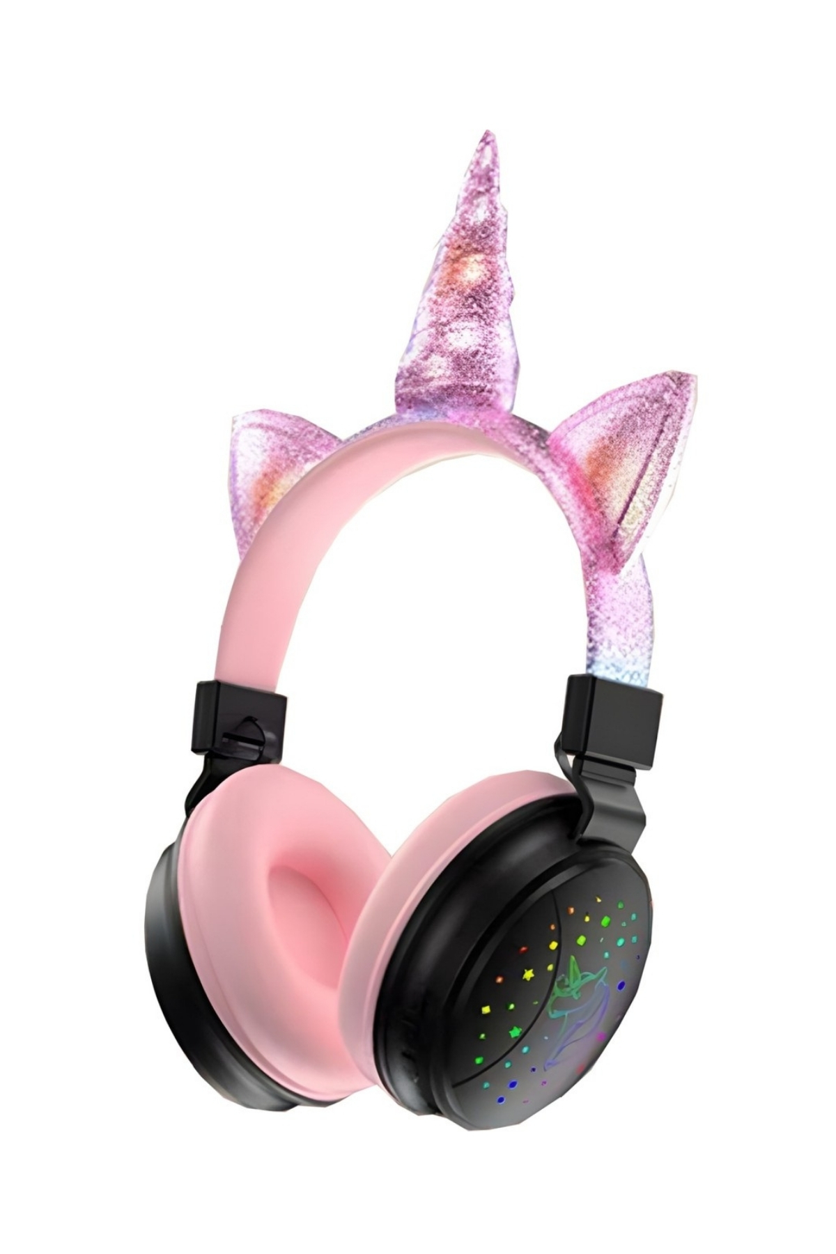 Premium Kids Serisi Unicorn LED Işıklı Çocuk İçin Mikrofonlu J34 Kablosuz Bluetooth Kulaklık Pembe