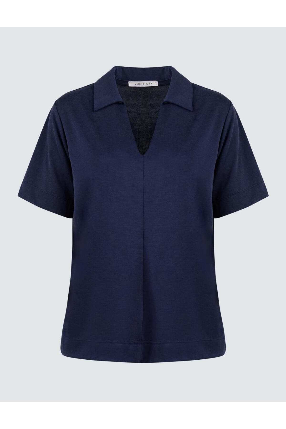 Jimmy Key-Navy Blue Polo Collar Short Sleeve Basic Knitted T-Shirt 1