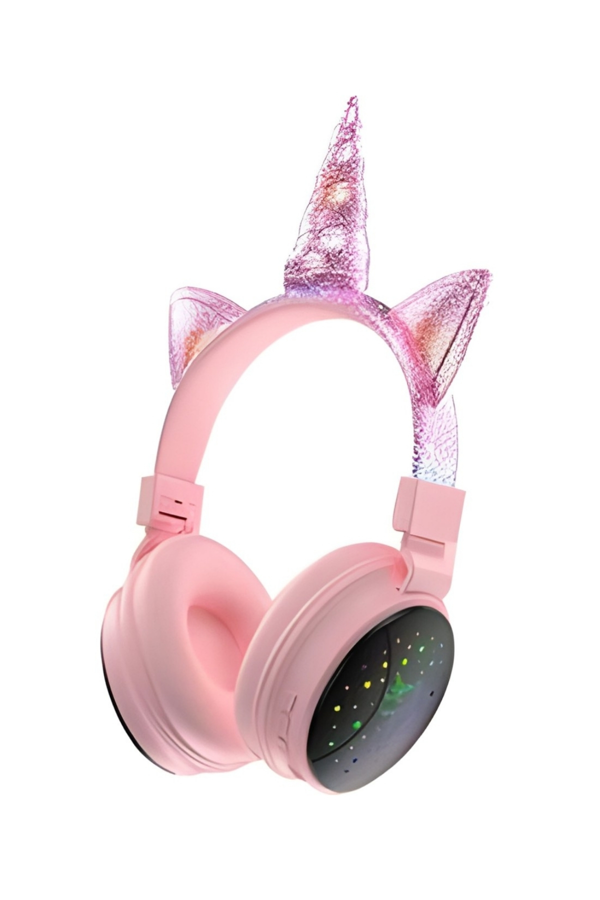 Premium Kids Serisi Unicorn LED Işıklı Çocuk İçin Mikrofonlu J34 Kablosuz Bluetooth Kulaklık Pembe