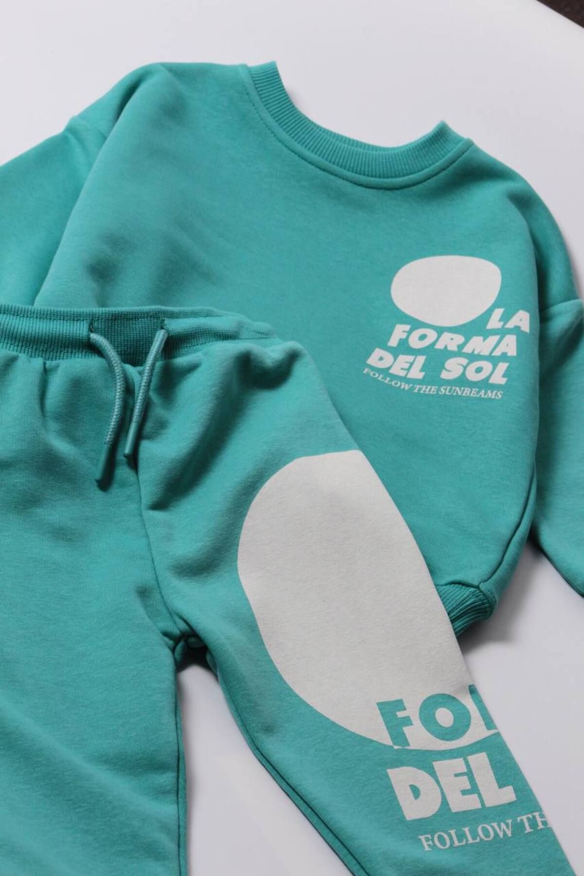 MİO-Turquoise 3 Thread Unisex Slogan Suit Set 7