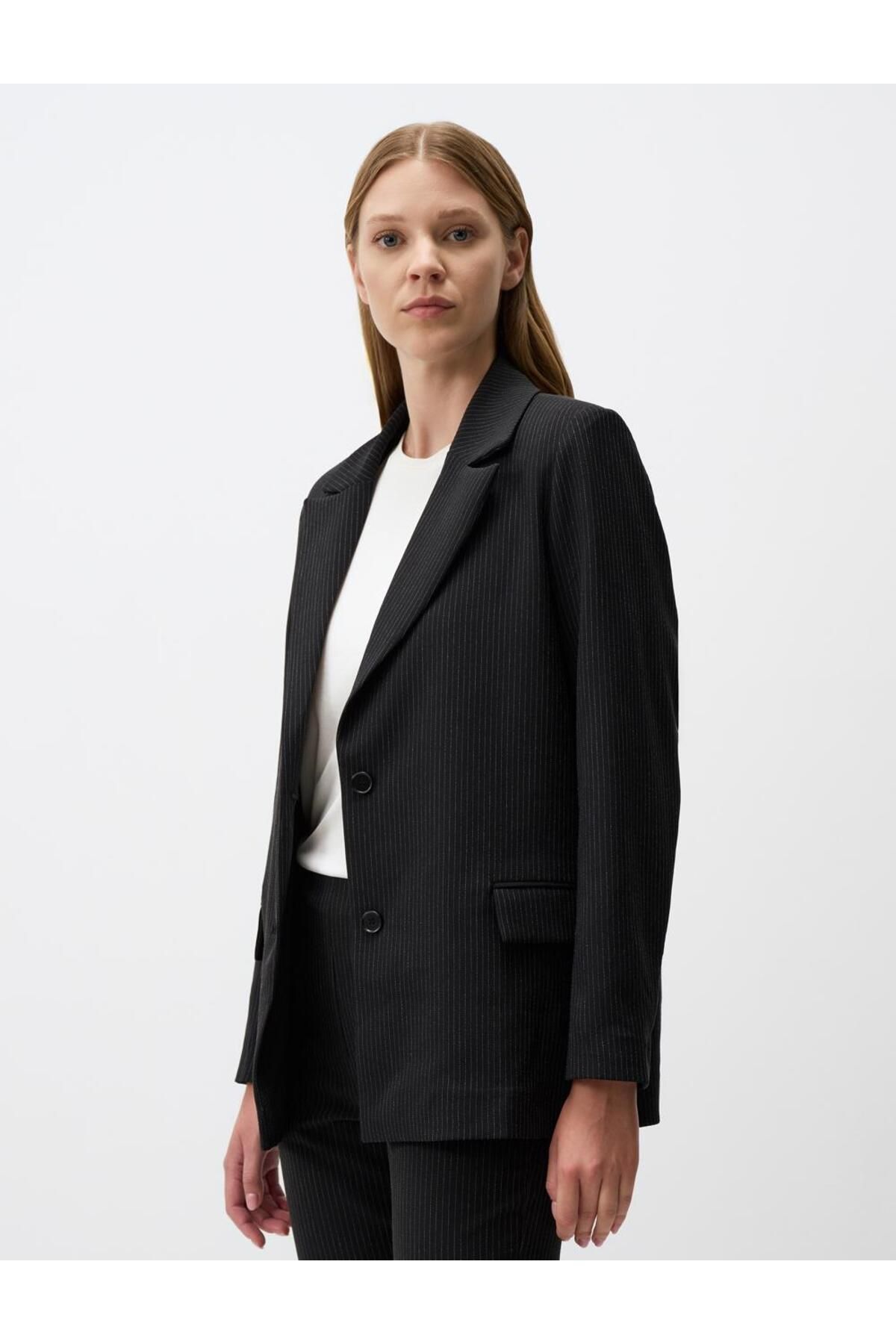 Jimmy Key-Black Long Sleeve Striped Stylish Blazer Jacket 3