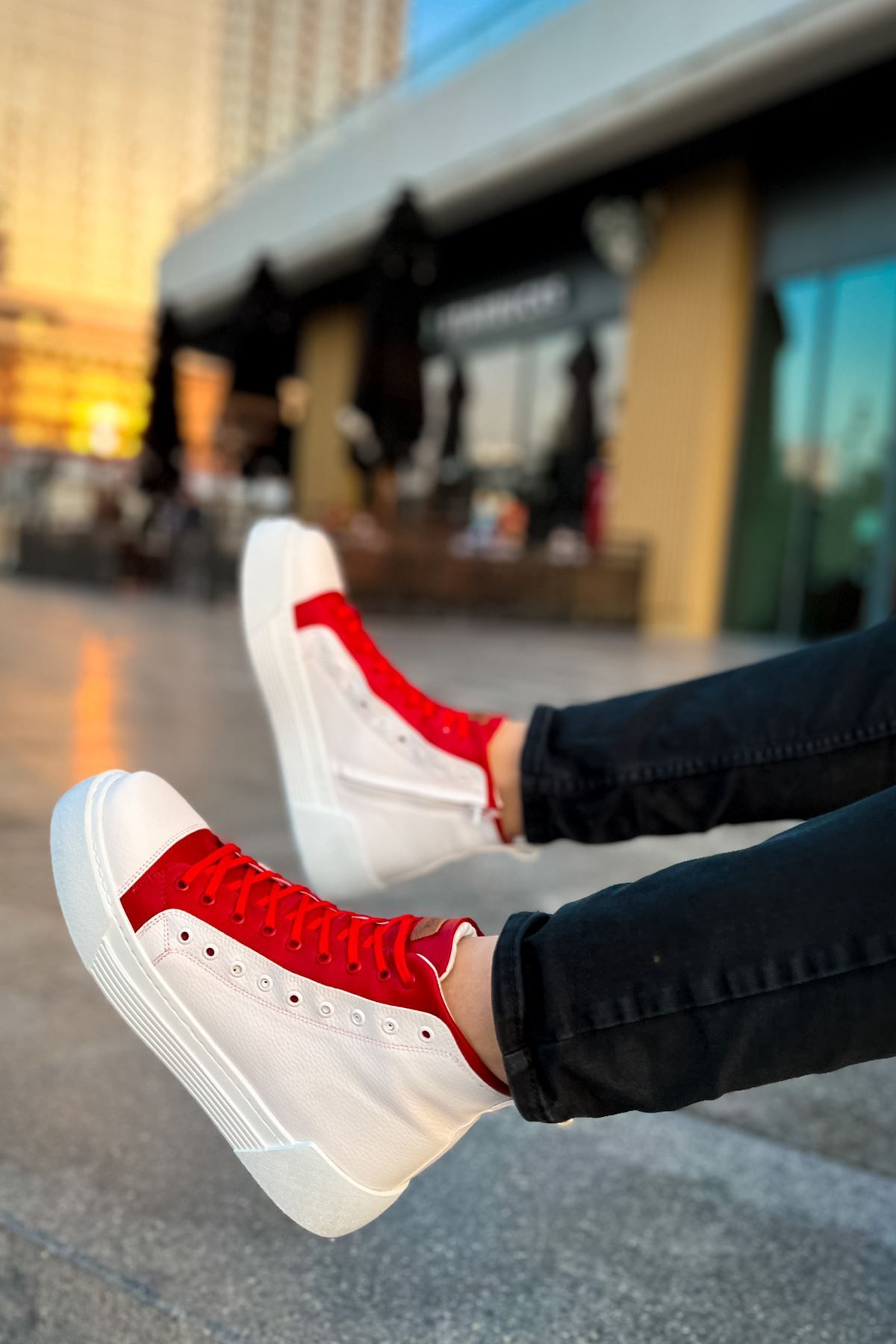 Joy Man-J167 Blazer ανδρικές αθλητικές μπότες - Casual δέρμα, ορθοπεδική σόλα, κορδόνια και φερμουάρ, λευκό/κόκκινο CBT 4