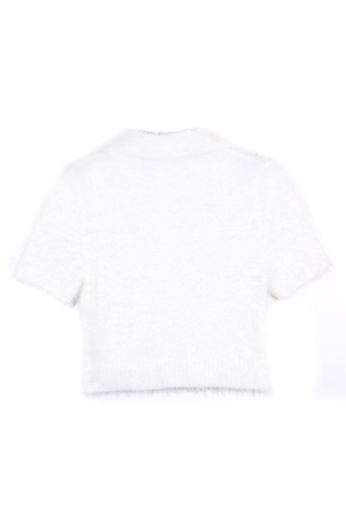 SHERIN-Ecru Polo Neck Short Sleeve Knitwear Sweater 8