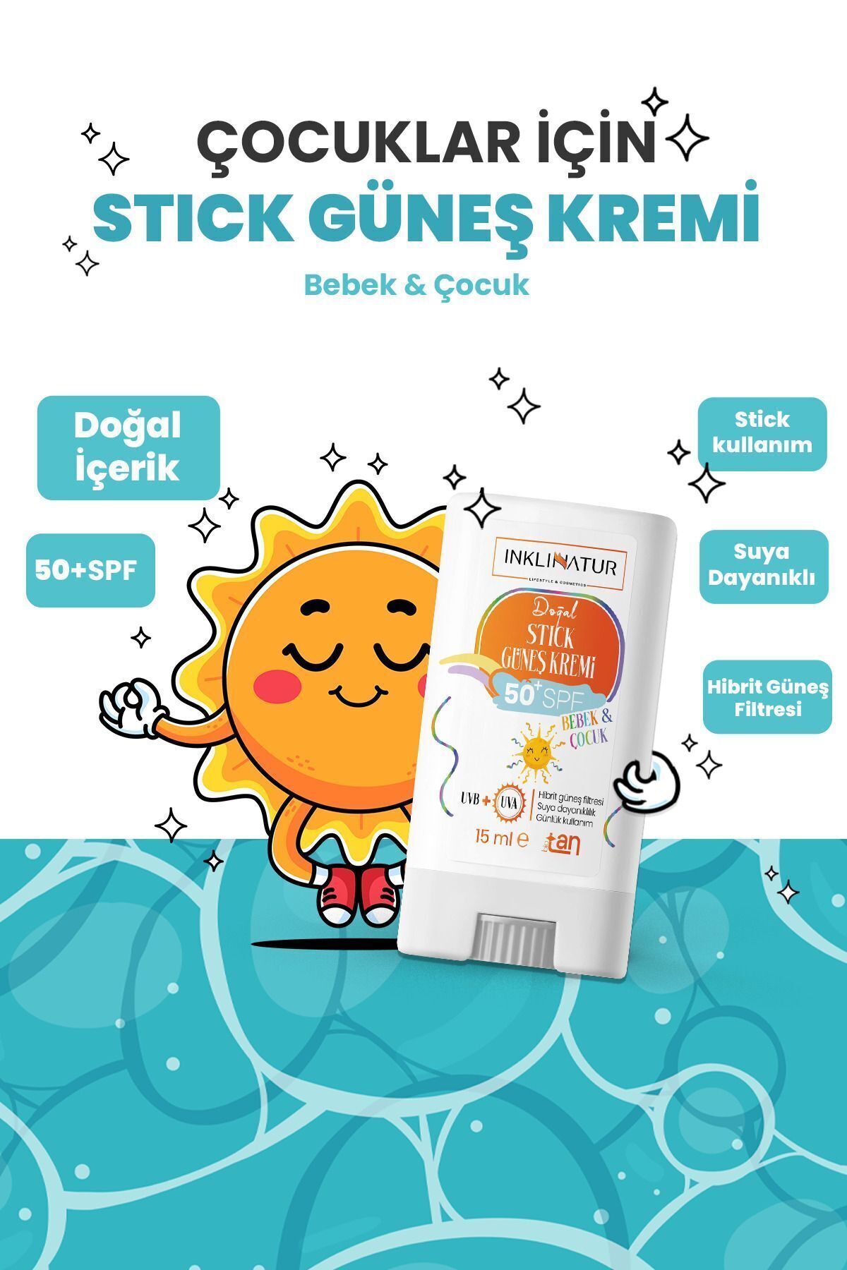 INKLINATUR LIFESTYLE & COSMETICS Bebek Ve Çocuklar Için Spf 50 Doğal Stick Güneş Kremi - Hassas Cilt Koruması fotoğrafı 2 (önizleme)