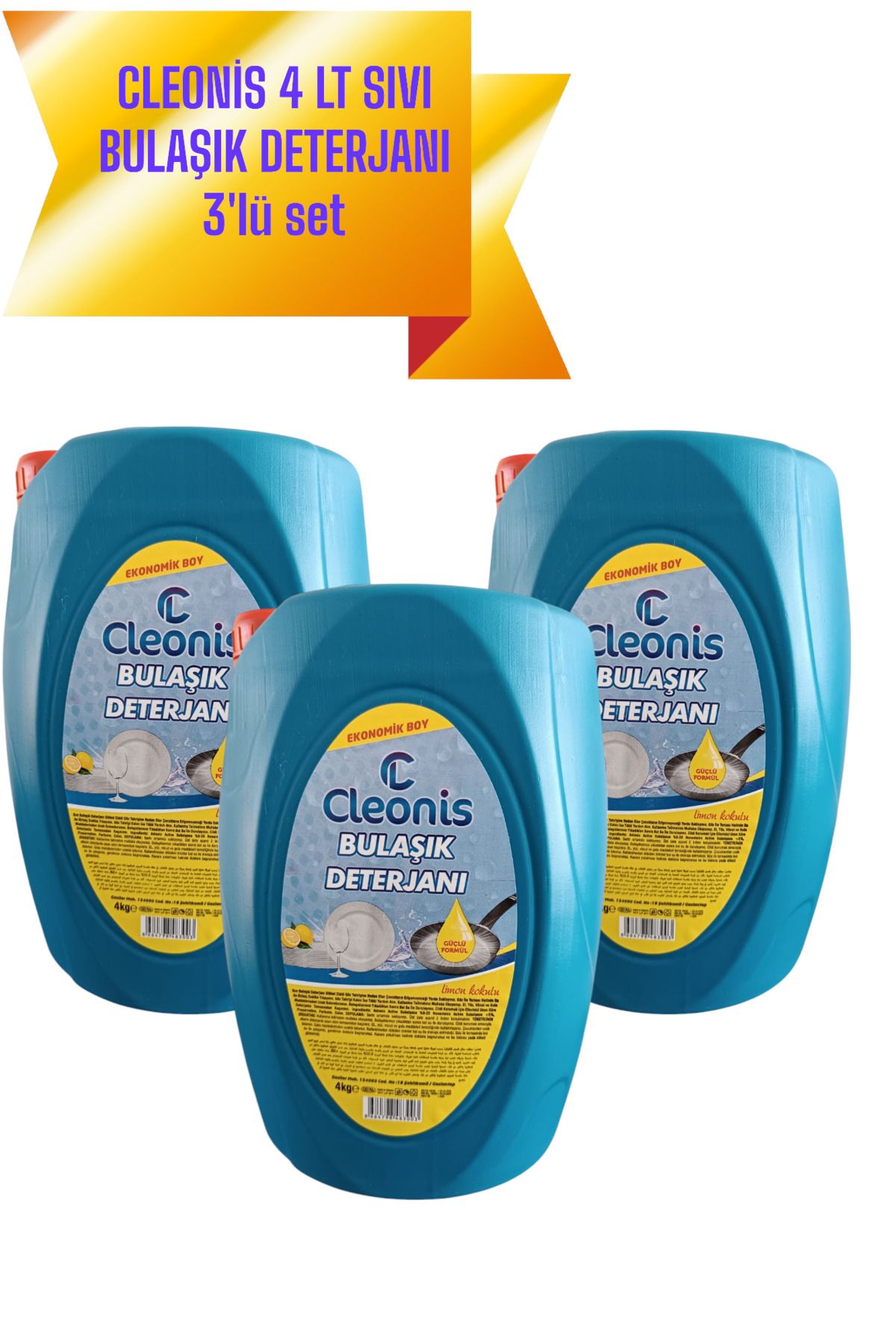 cleonis %100 YERLİ CLEONİS SIVI BULAŞIK DETERJANI 4 LT 3' LÜ SET -AVANTAJLI PAKET