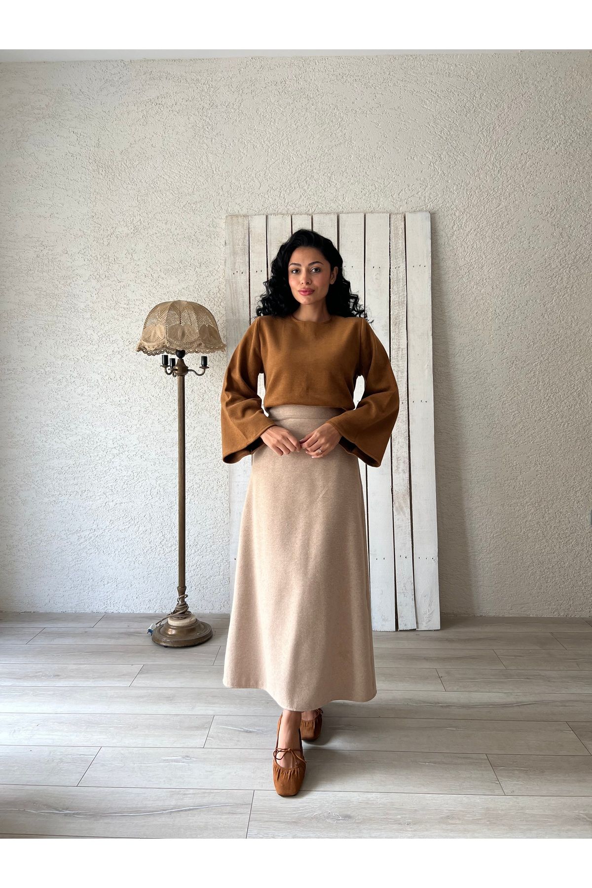 KÜÇÜĞÜM BUTİK-Beige Long Skirt 4