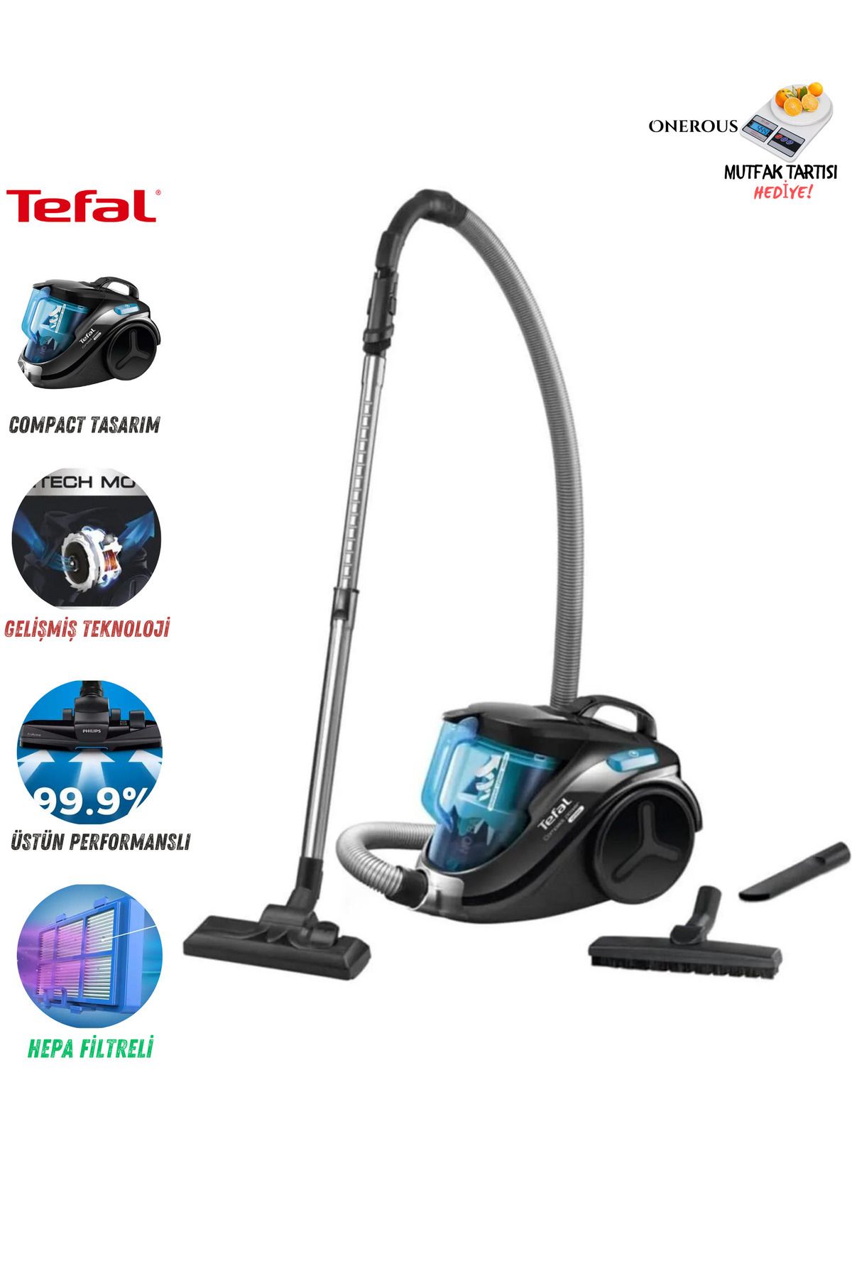 TEFAL HEPA Filtreli Compact Power™ Toz Torbasız  Elektrikli Süpürge - Güçlü Emiş Gücü