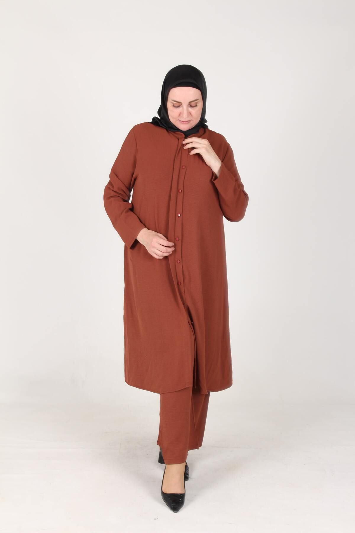 sefamerve-Aykal Ayrobin Plus Size Button 2er-Set 2613-11 Tan 8