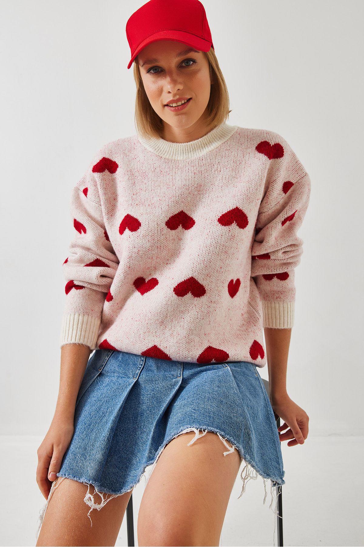 Bianco Lucci-Women's Heart Patterned Knitwear Sweater 60261030 7