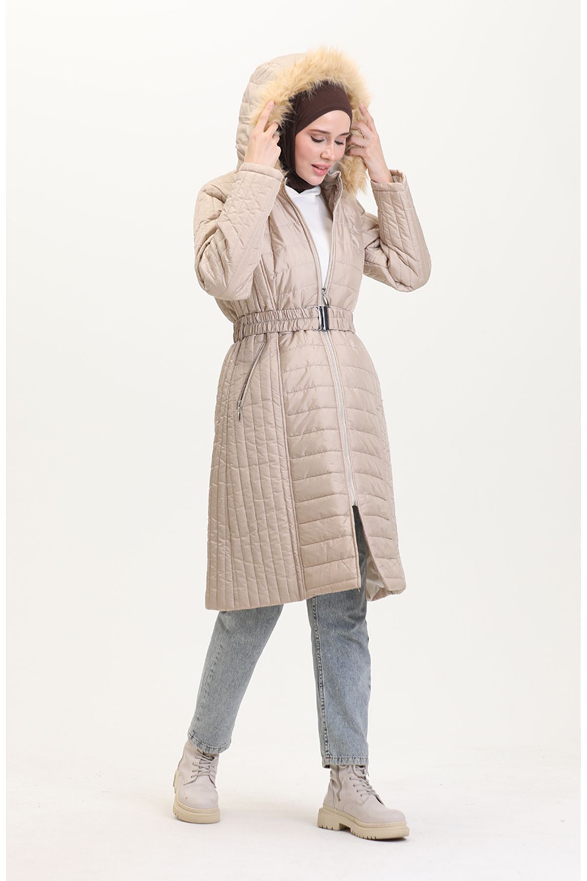 sefamerve-Beige Sheepskin Quilted Coat - 0812-06 3