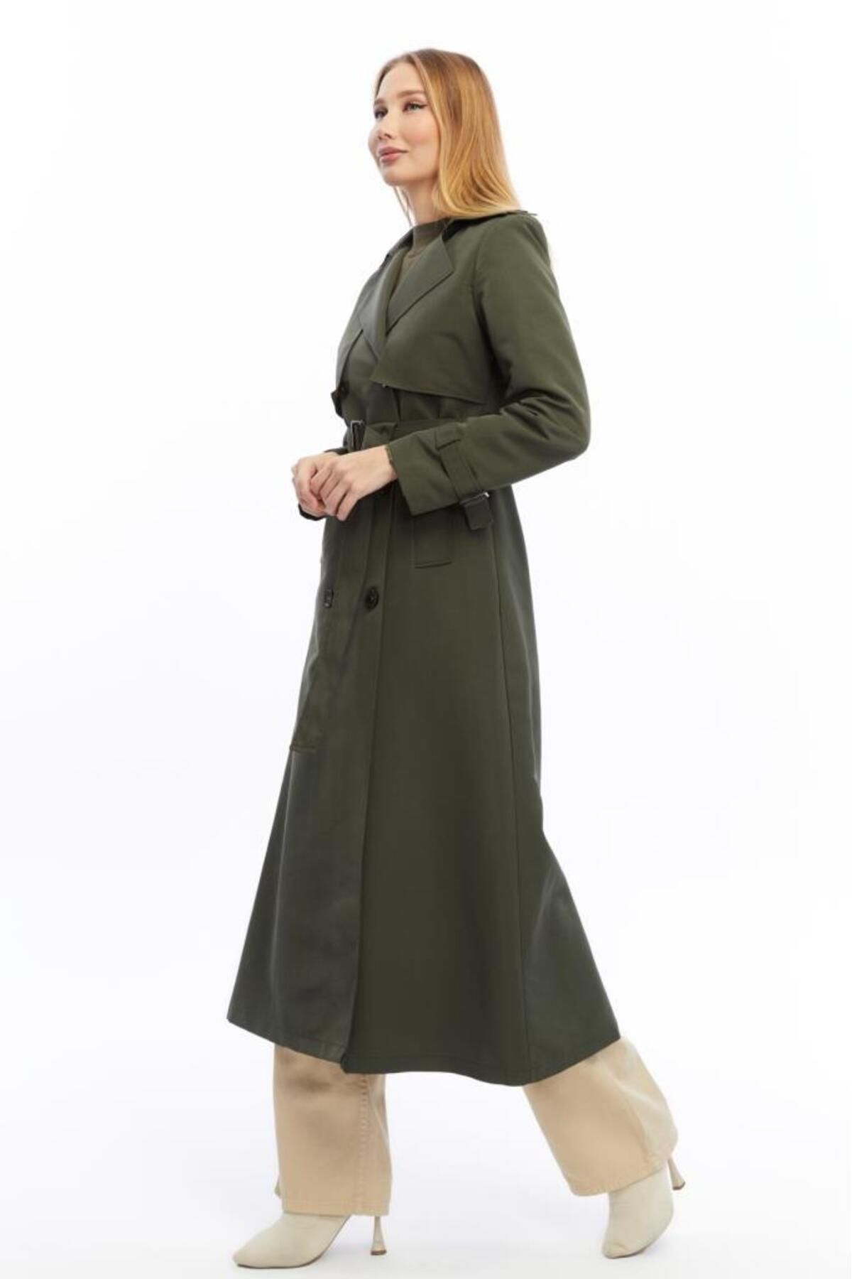 Jamila-Long Length Trench Coat with Buttons and Belt 5